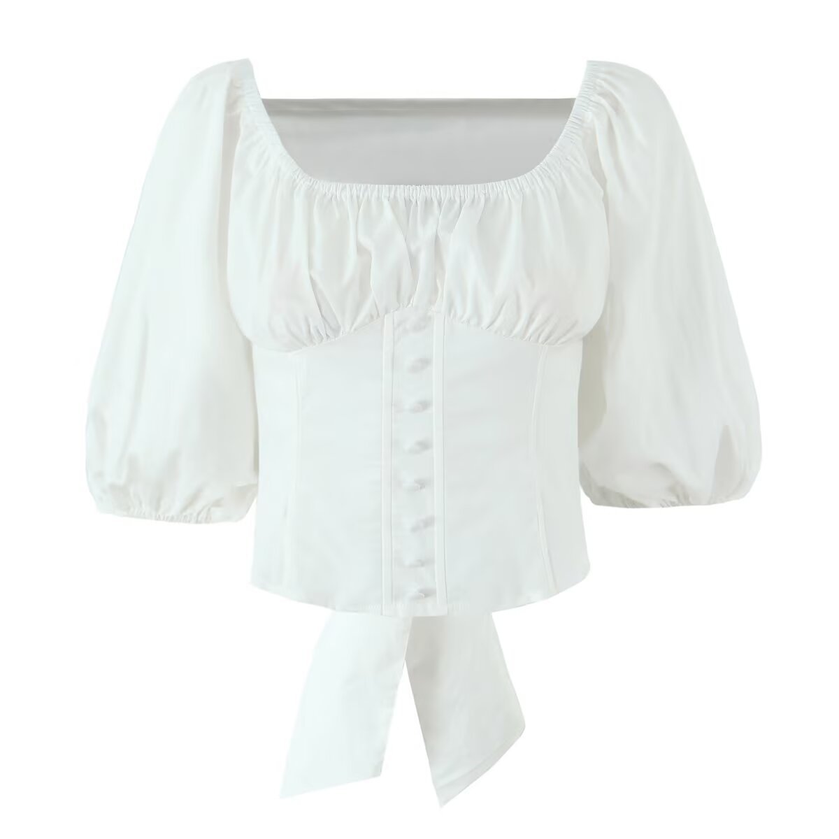 Bow Bubble Sleeve Blouse Corset Top KUN-00077