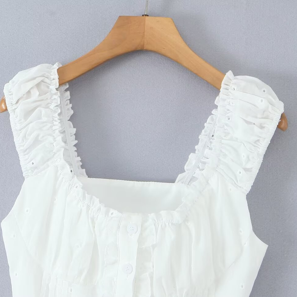 Embroidered Ruffle Tank Top Y2K Sexy Cami KUN-00005