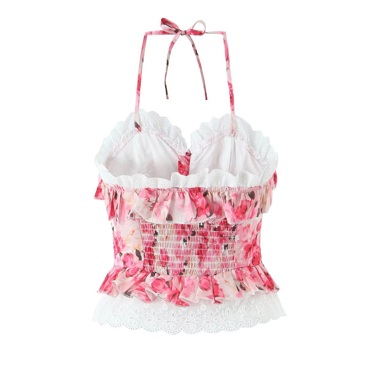 Ensemble haut dos nu fleuri et jupe à volants KUN-00107