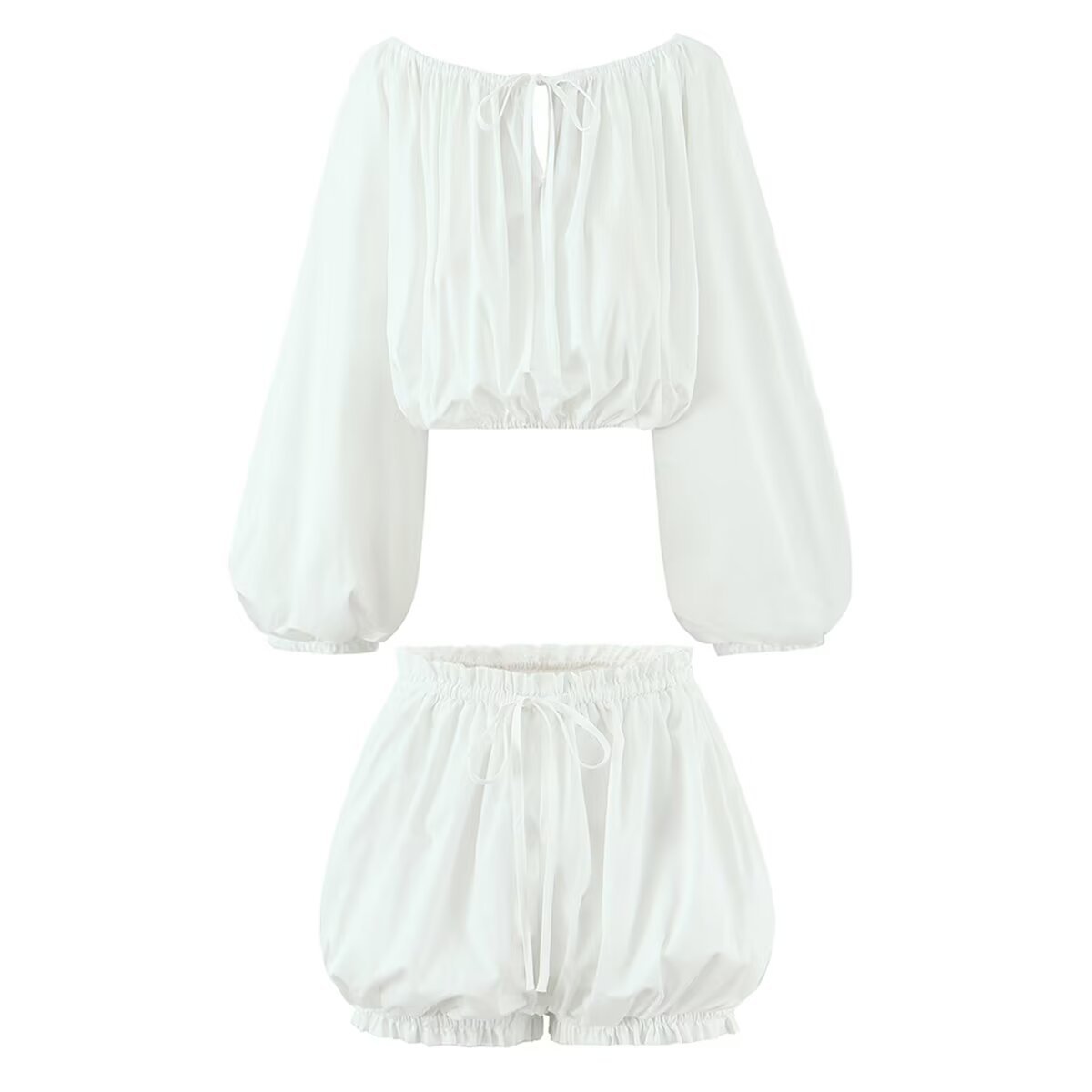 Conjunto de blusa con hombros descubiertos y pantalones cortos florales para mujer KUN-00032