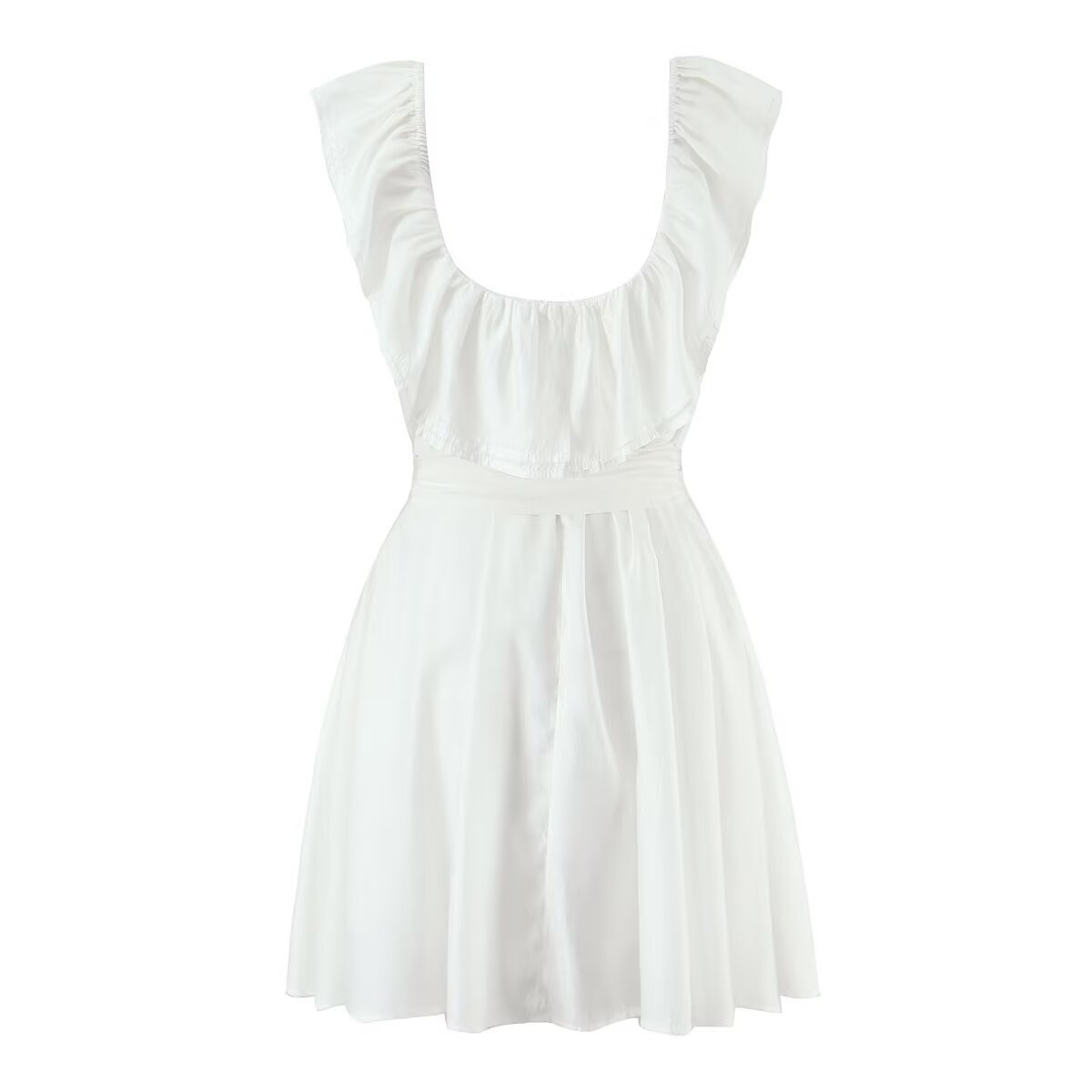 White Ruffle Dress Elegant Summer Sundress KUN-00124