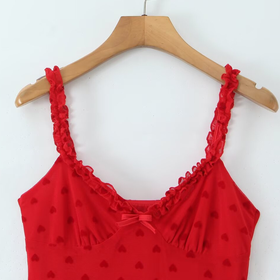 Mini Dress Low Cut Ruffle Strap Vintage Fashion KUN-00125