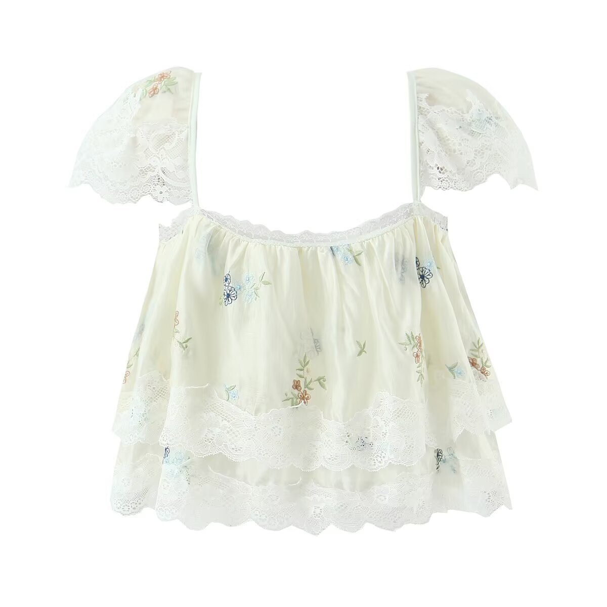 Conjunto de top y falda con encaje floral bordado KUN-00083