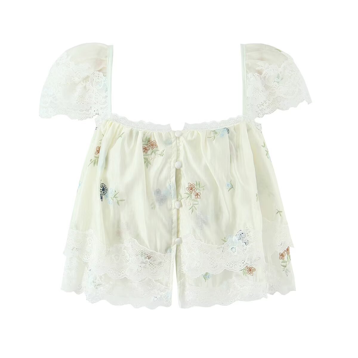 Conjunto de top y falda con encaje floral bordado KUN-00083