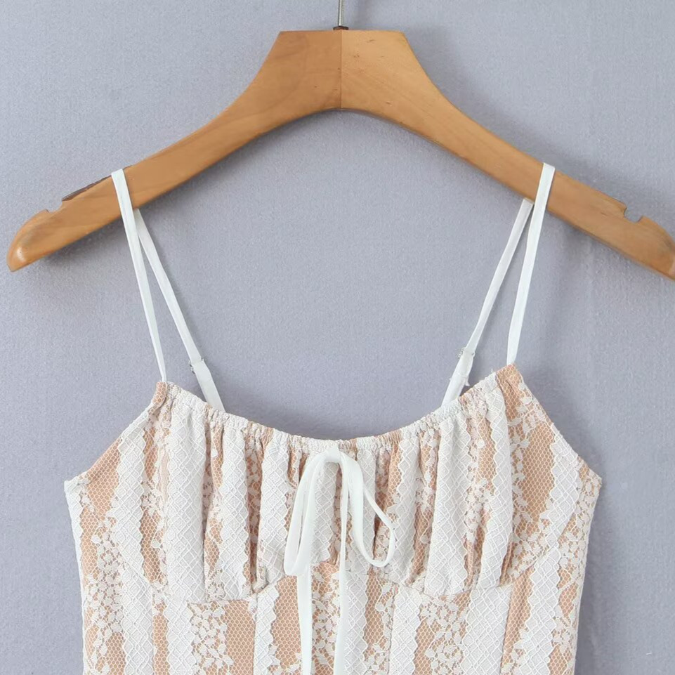 Kanten camisolejurk - Franse stijl, slankere midi-lengte KUN-00097