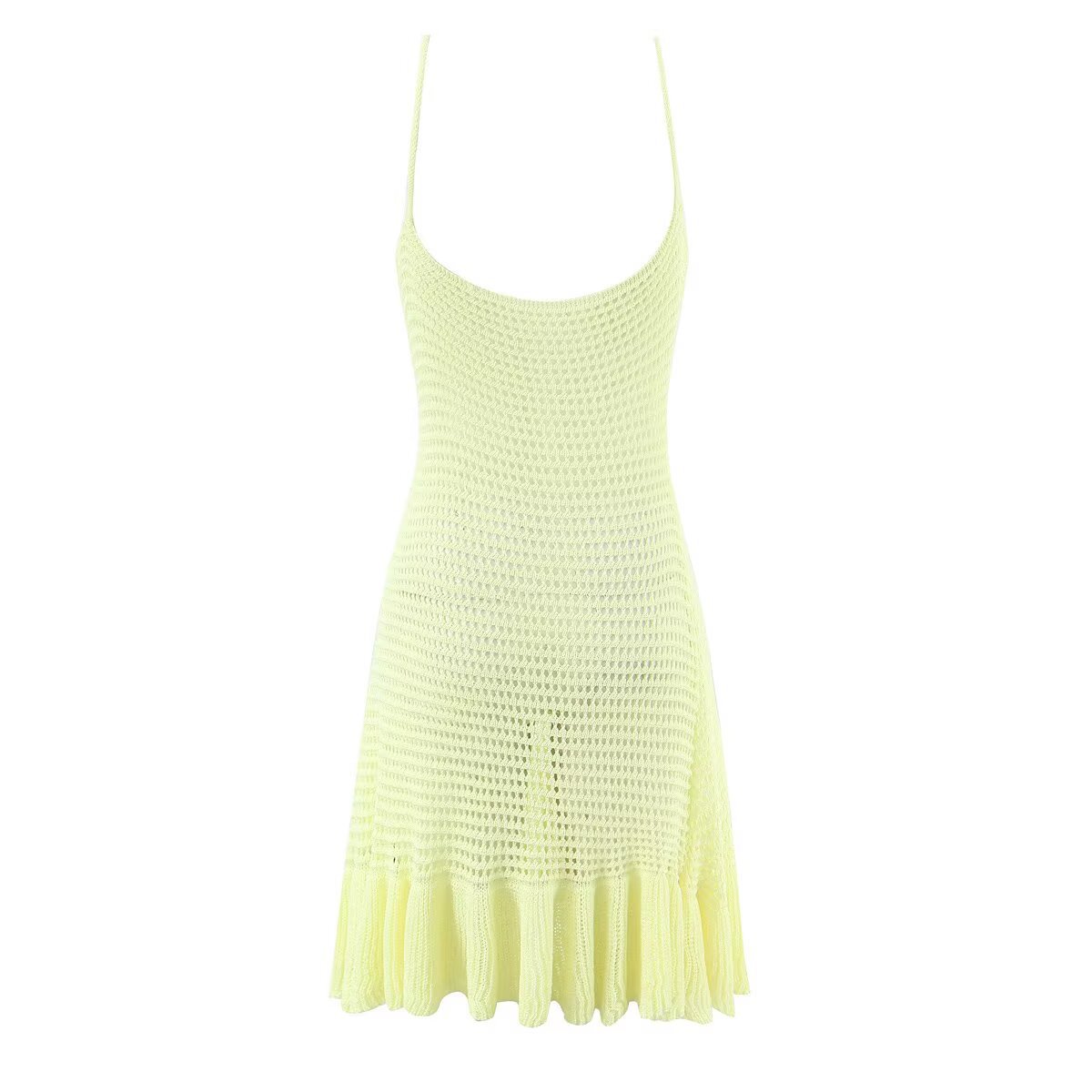 Vestido de punto de tirantes finos - Estilo europeo, sin mangas y con aberturas KUN-00098