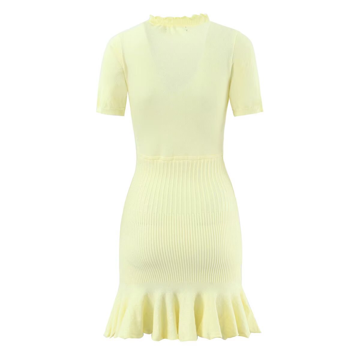 Knit Ribbed Ruffle Mini Dress - European Style KUN-00109
