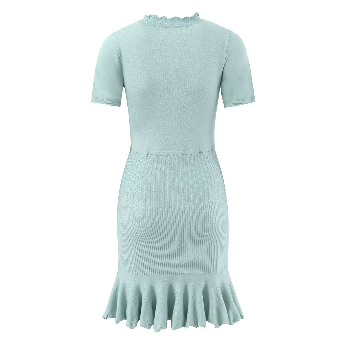 Knit Ribbed Ruffle Mini Dress - European Style KUN-00109