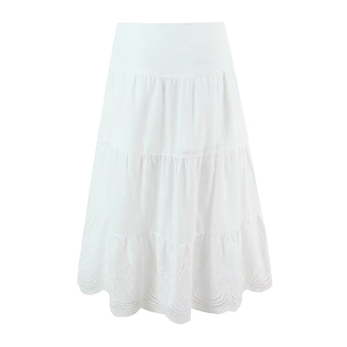 Embroidered Lace Midi Skirt Elegant A-Line KUN-00008