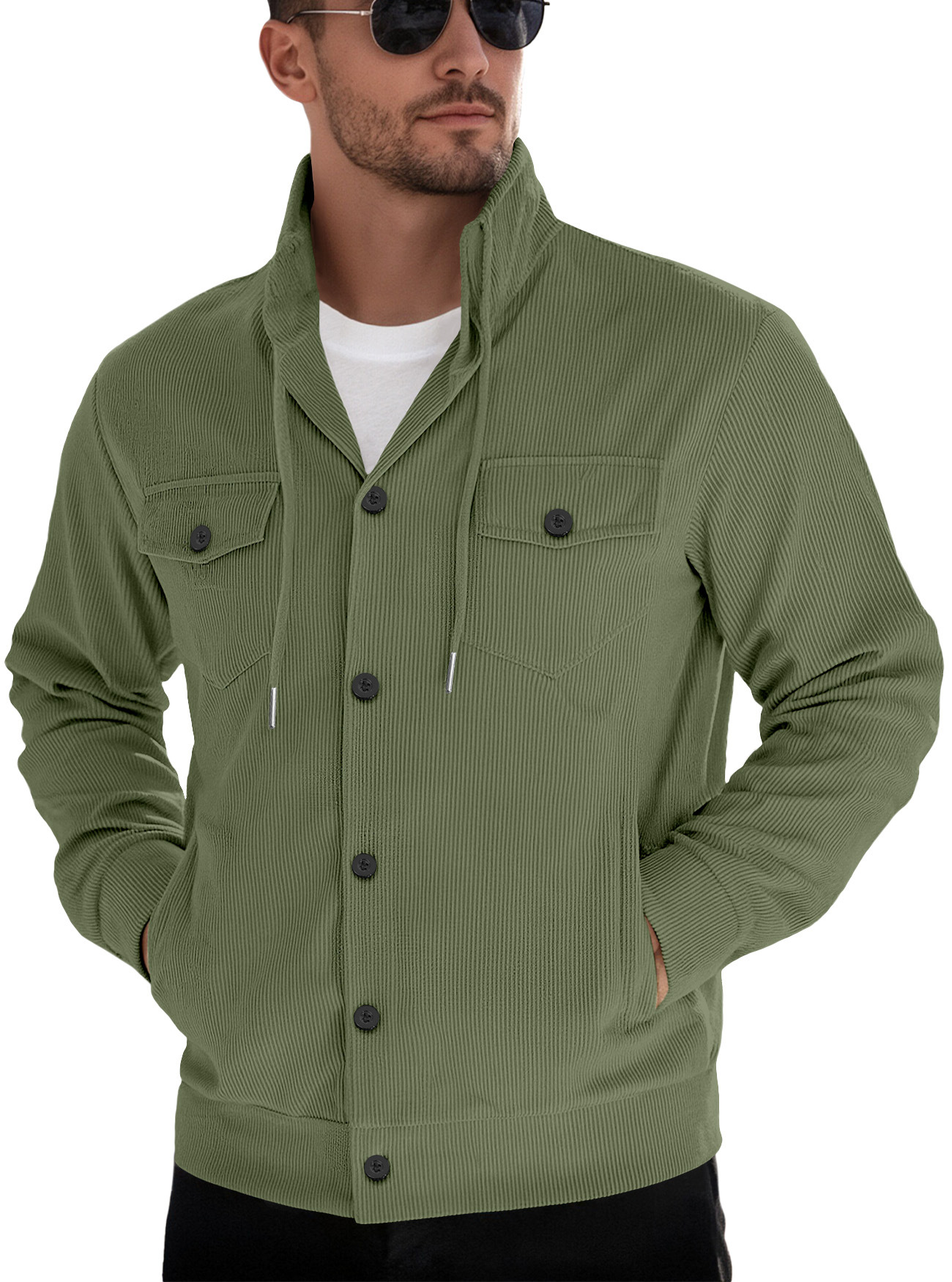 Corduroy Long Sleeve Casual Jacket with Pockets NDF-00025