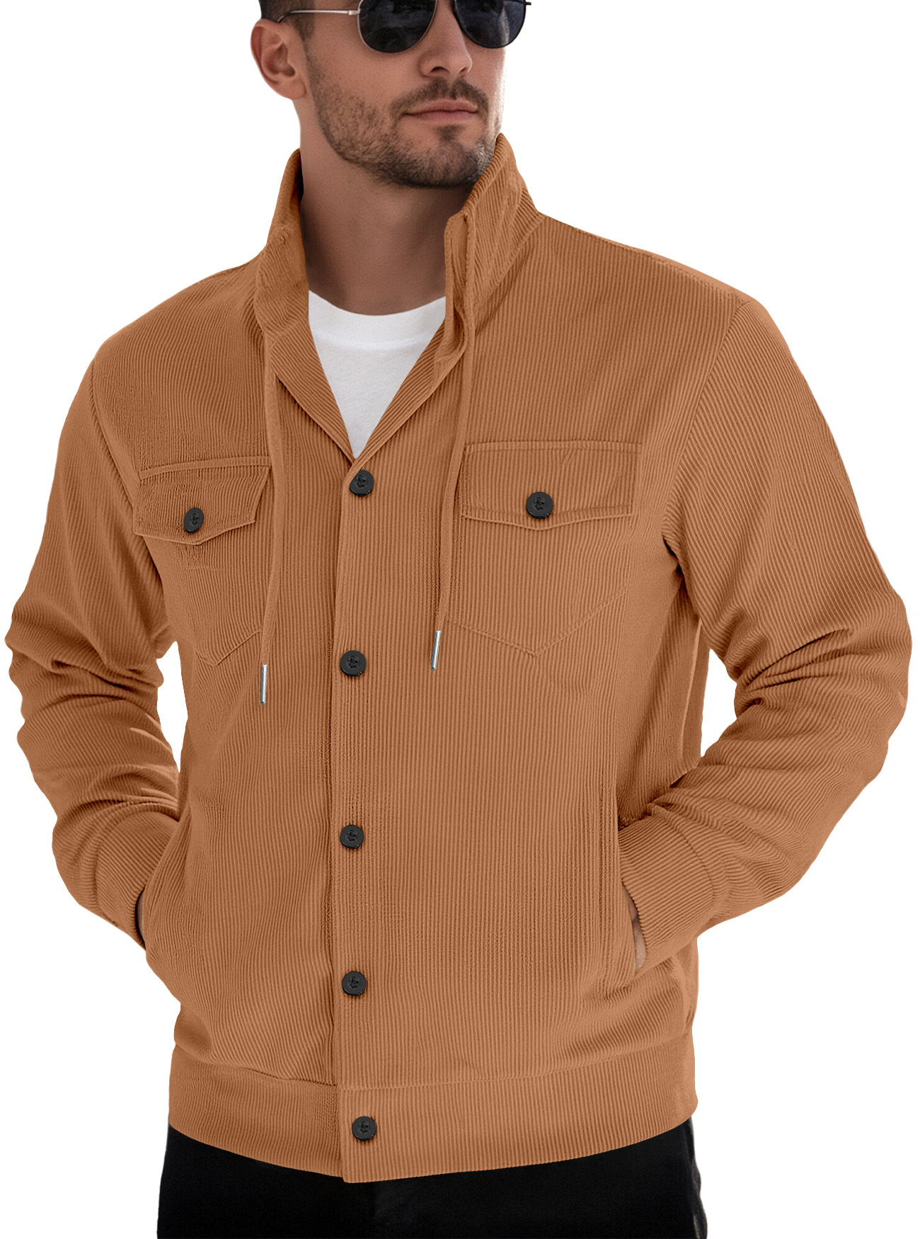 Corduroy Long Sleeve Casual Jacket with Pockets NDF-00025