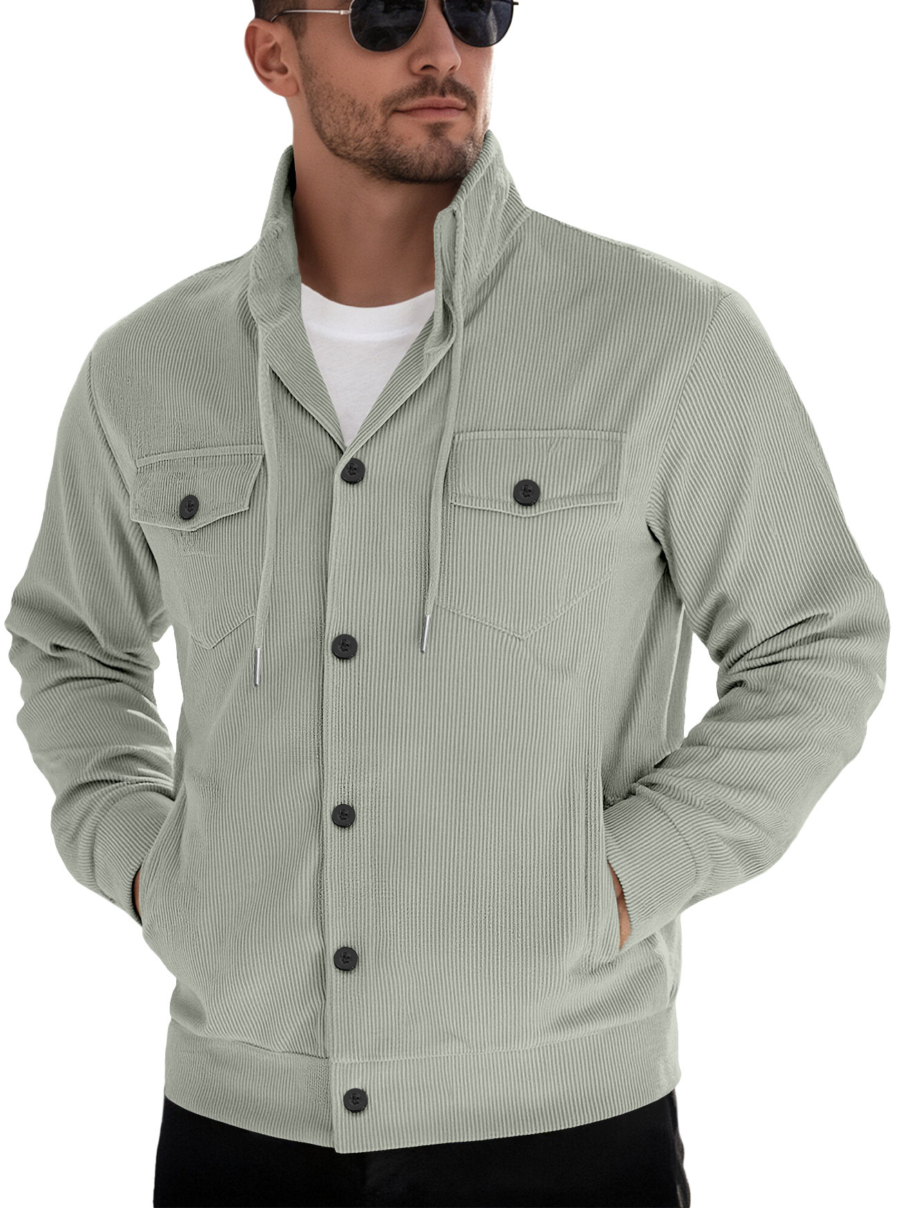 Corduroy Long Sleeve Casual Jacket with Pockets NDF-00025