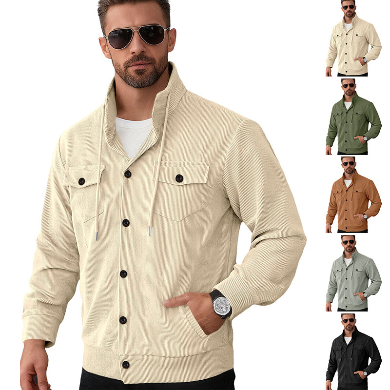 Corduroy Long Sleeve Casual Jacket with Pockets NDF-00025