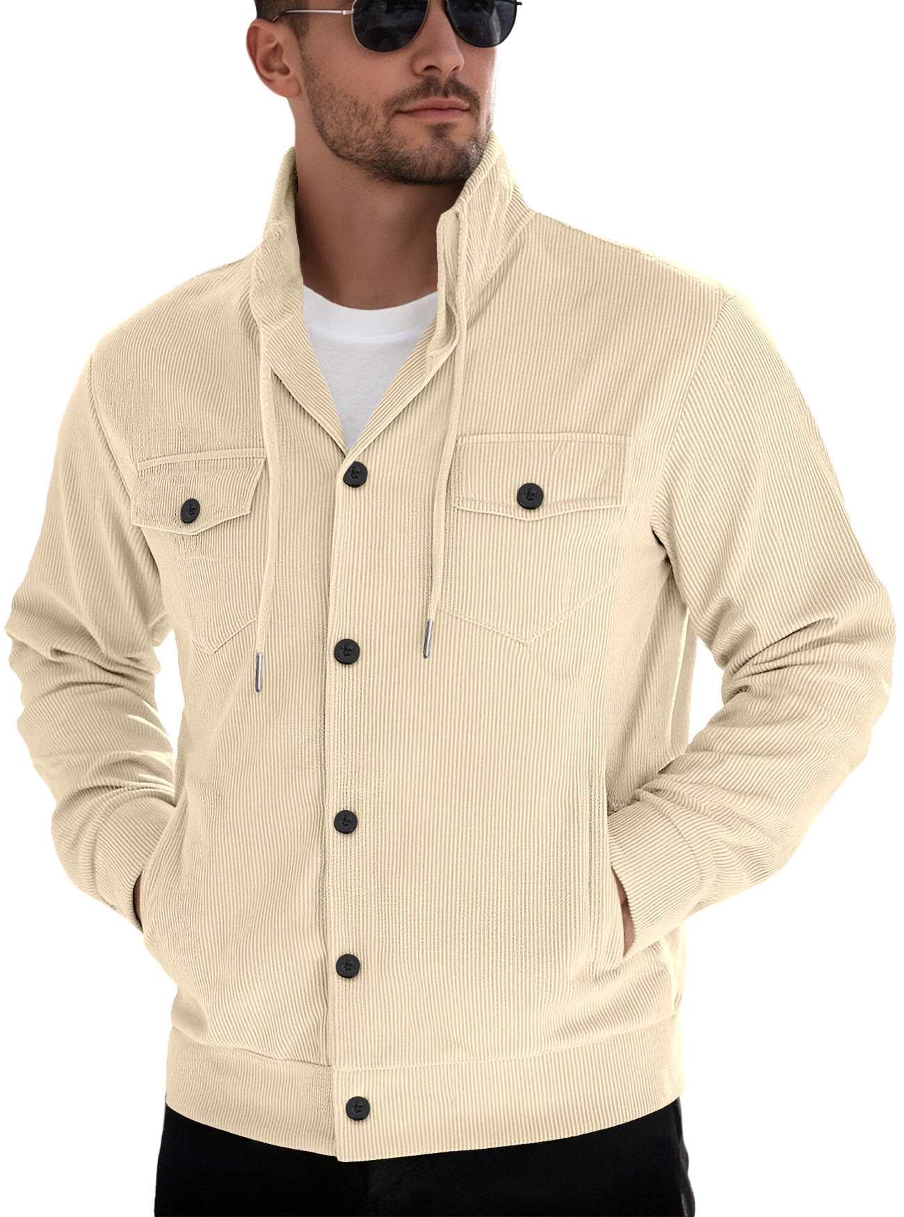 Corduroy Long Sleeve Casual Jacket with Pockets NDF-00025