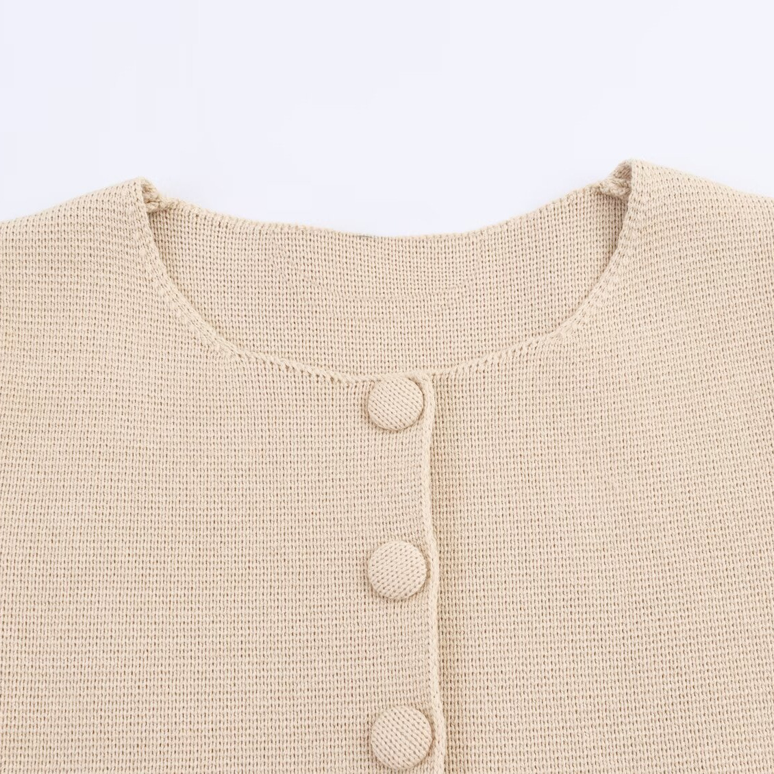 Robe cardigan courte en maille - Style européen, manches courtes KUN-00081