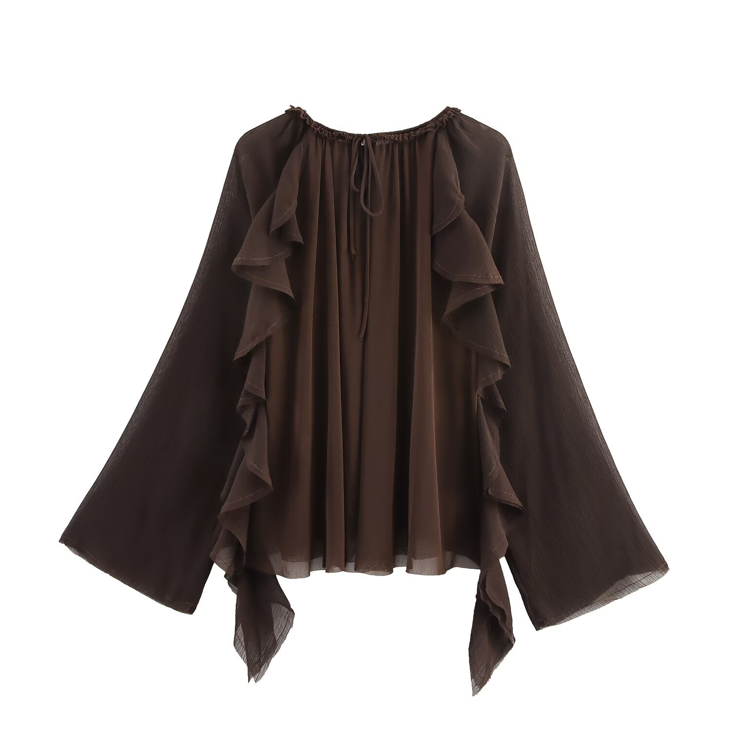 Women's Layered Ruffle Blouse - Elegant Draped Shirt KUN-00062