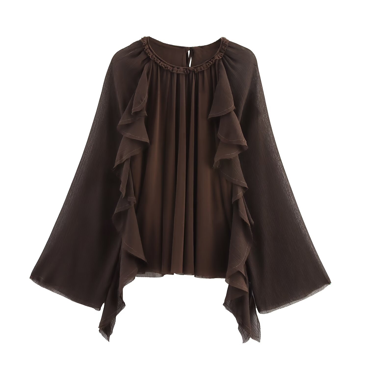 Women's Layered Ruffle Blouse - Elegant Draped Shirt KUN-00062