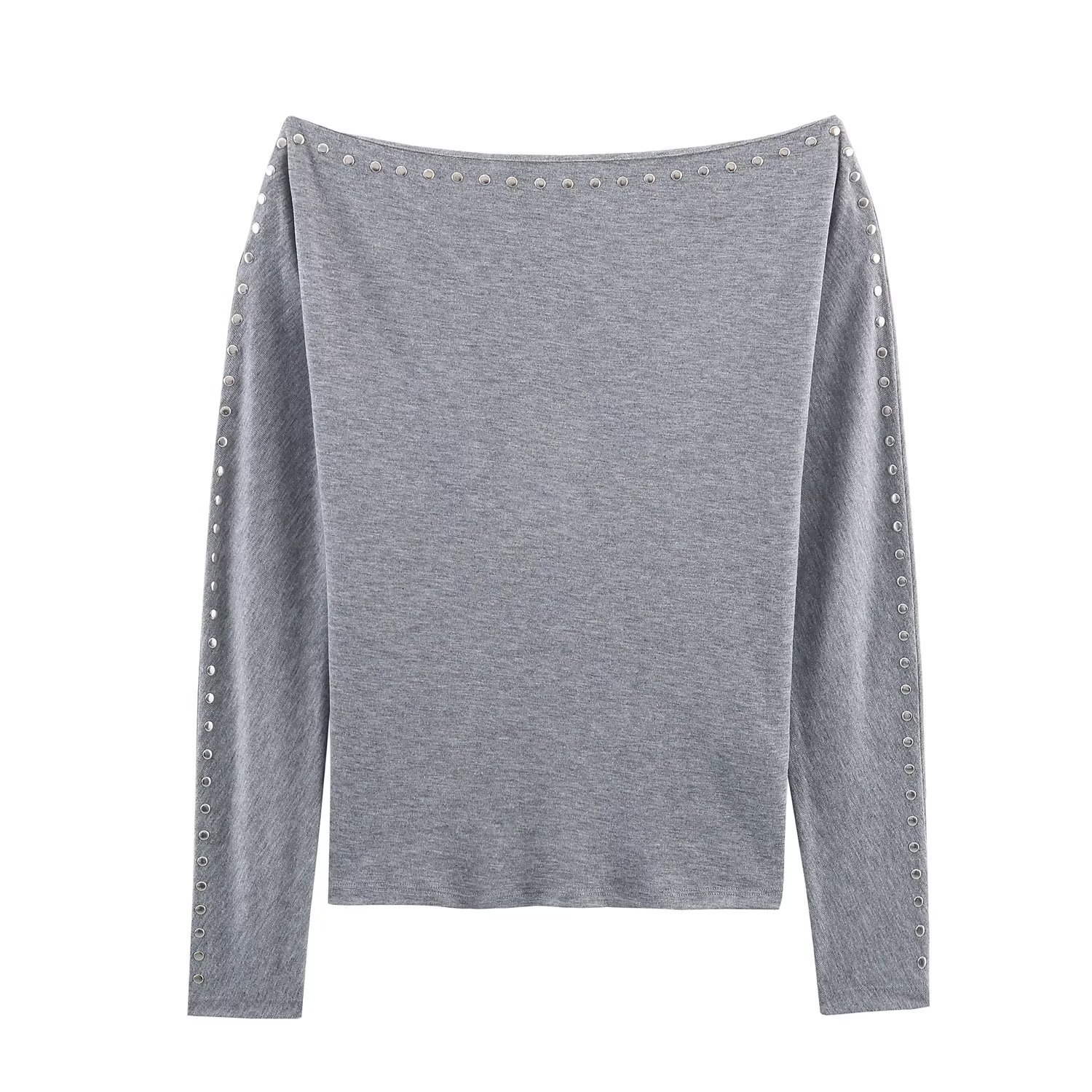 Camiseta de manga murciélago para mujer - Estilo europeo con tachuelas KUN-00001