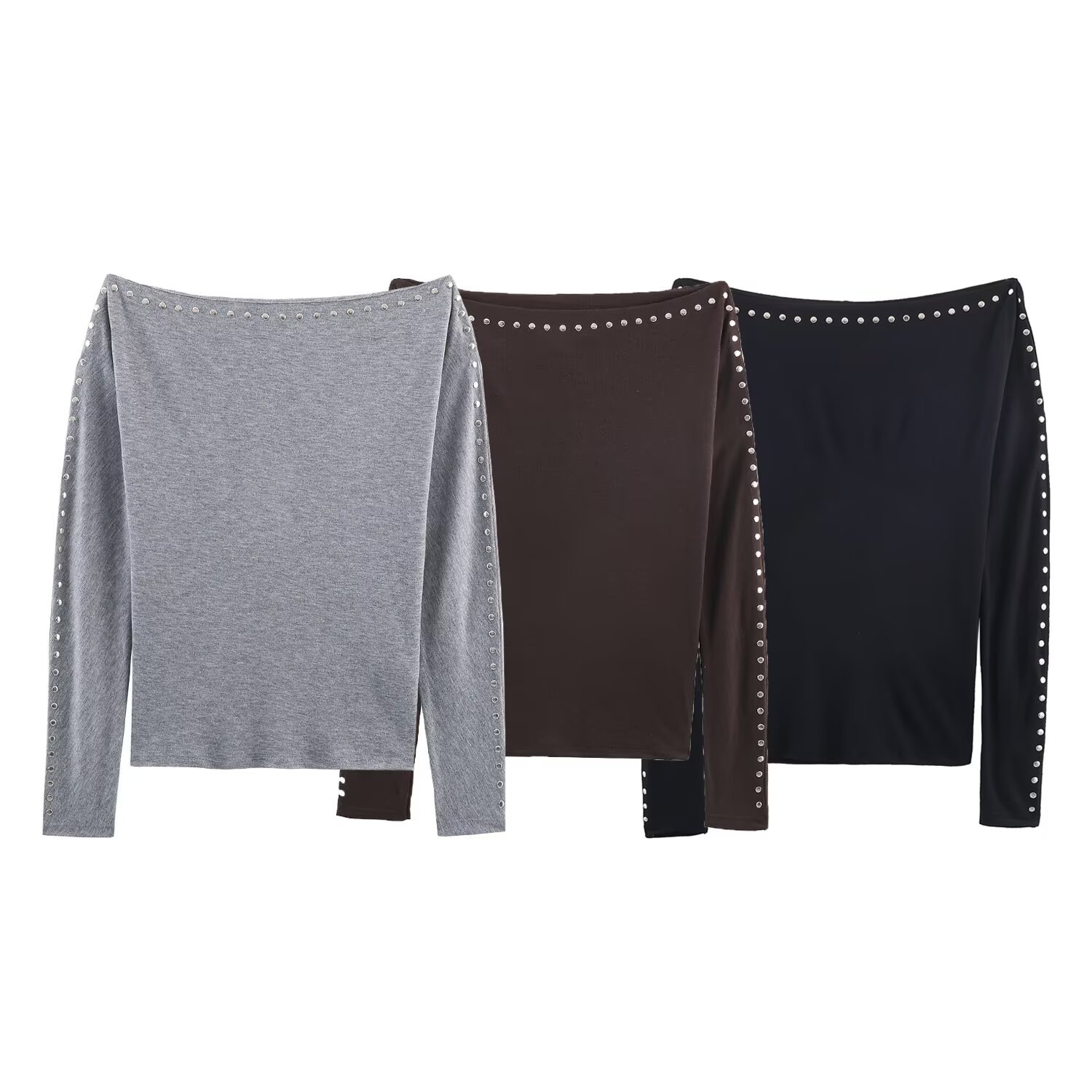 Camiseta de manga murciélago para mujer - Estilo europeo con tachuelas KUN-00001