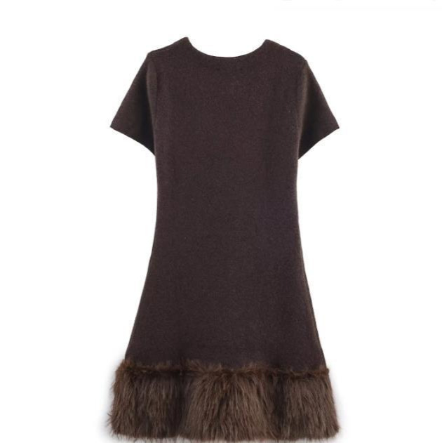 Vestido de punto con patchwork de piel sintética - Estilo europeo elegante KUN-00105