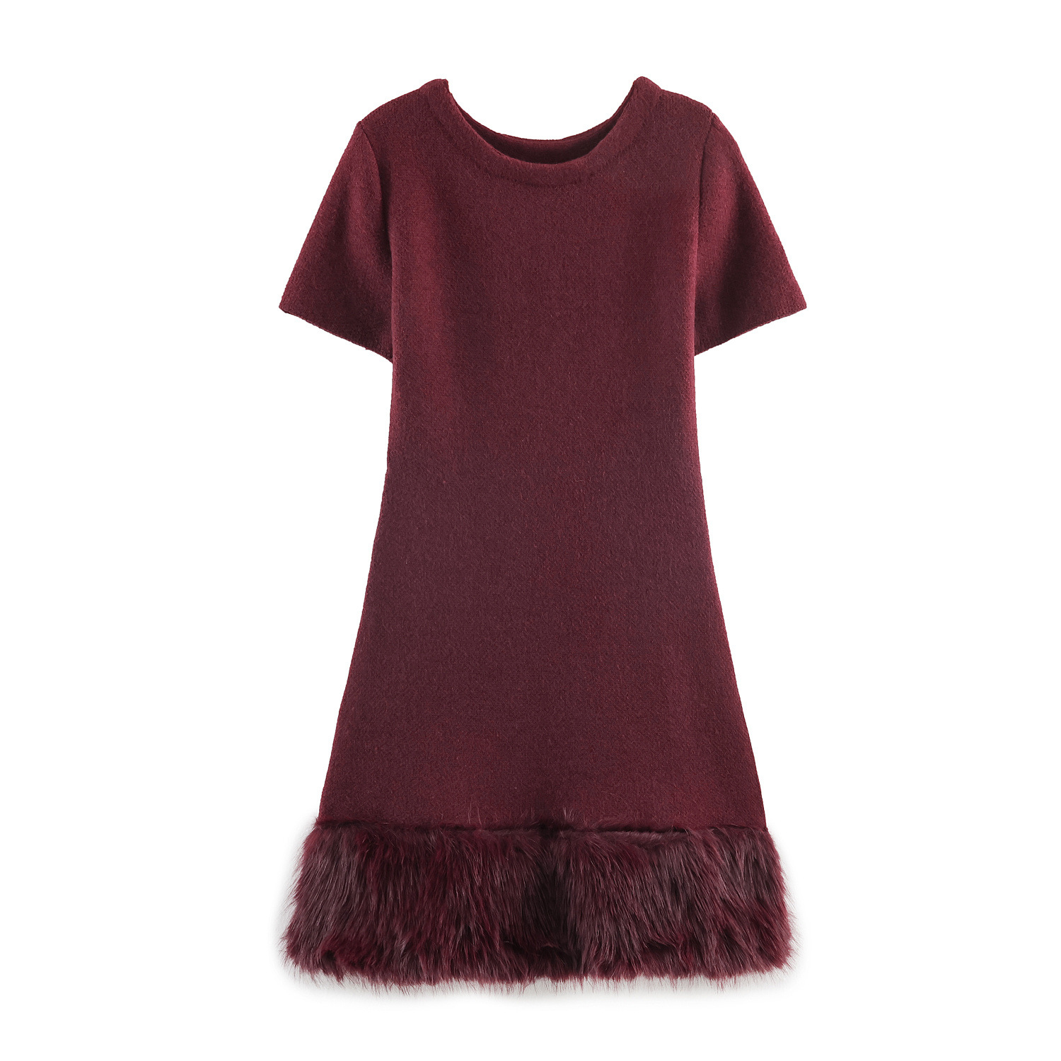 Vestido de punto con patchwork de piel sintética - Estilo europeo elegante KUN-00105