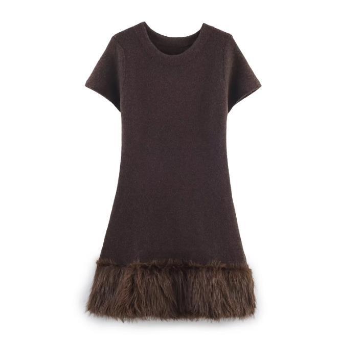 Vestido de punto con patchwork de piel sintética - Estilo europeo elegante KUN-00105