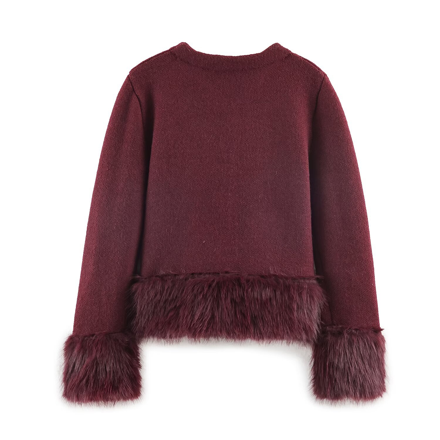 Conjunto de cárdigan de punto con ribete de piel sintética y vestido midi KUN-00033