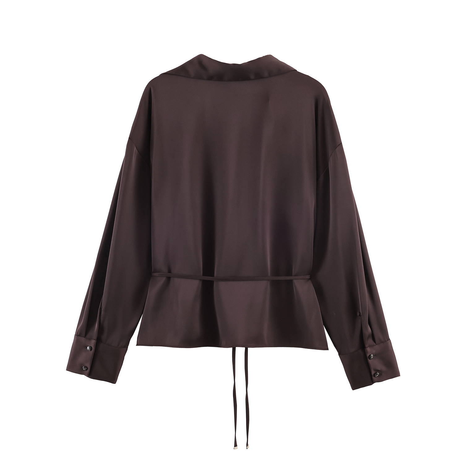 Satinbluse mit Gürtel - Damenbluse im europäischen Stil KUN-00107