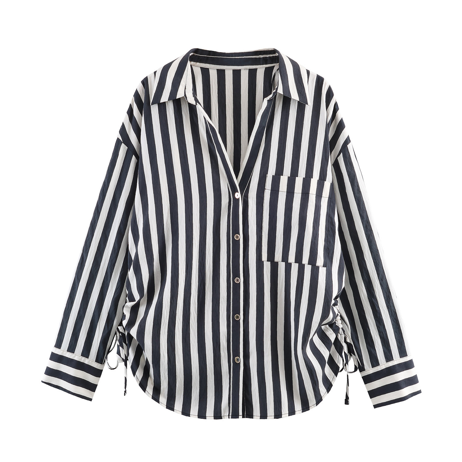 Striped Tie-Front Shirt - Chic European Style KUN-00106