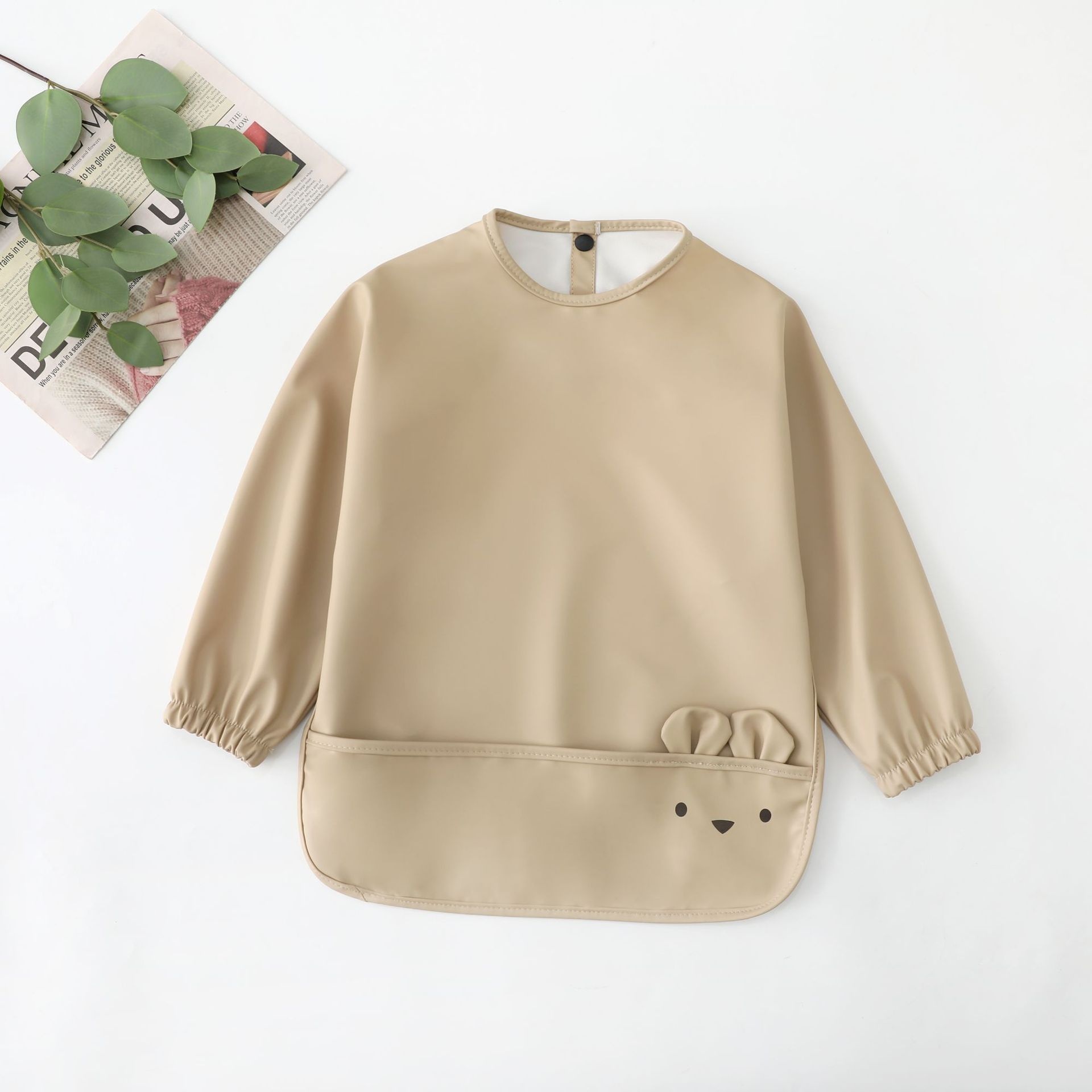 Long-Sleeve Baby Feeding Bib with Catch Pocket