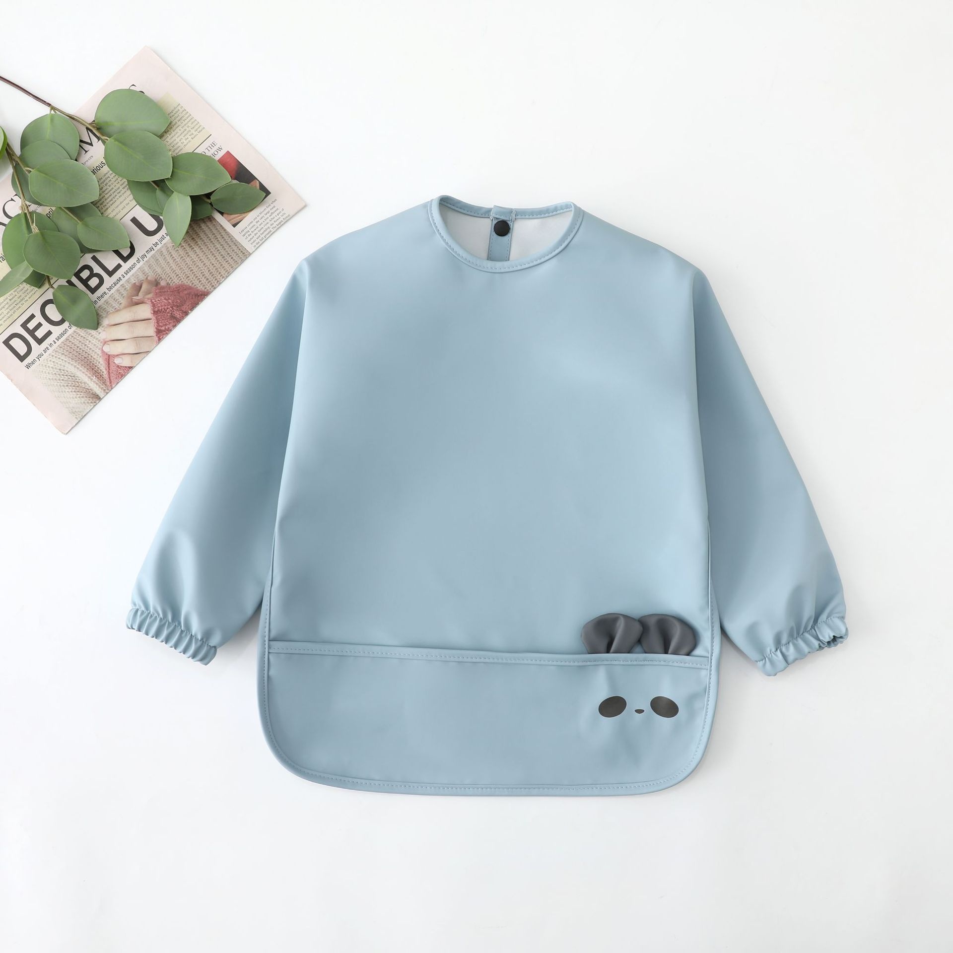 Long-Sleeve Baby Feeding Bib with Catch Pocket