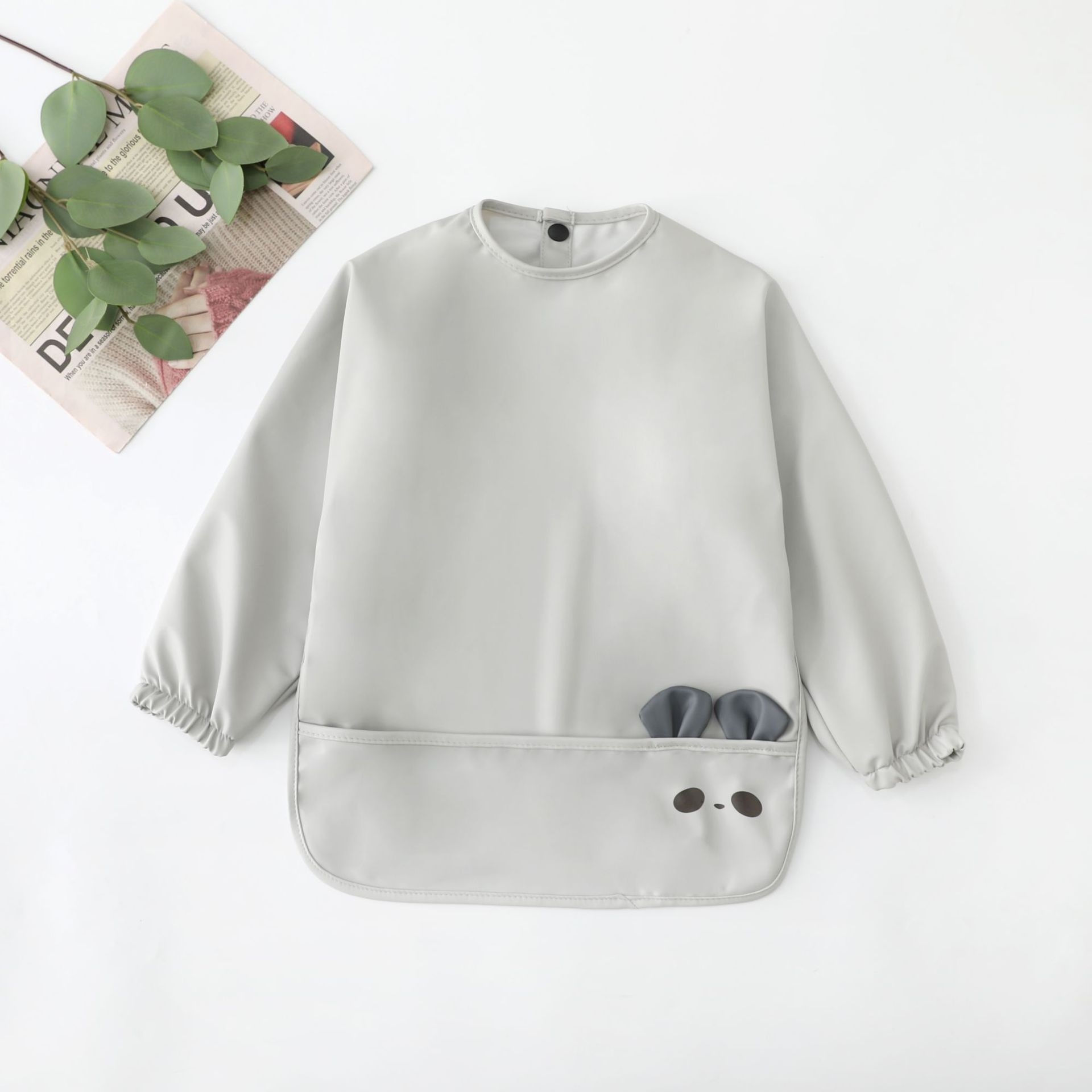 Long-Sleeve Baby Feeding Bib with Catch Pocket