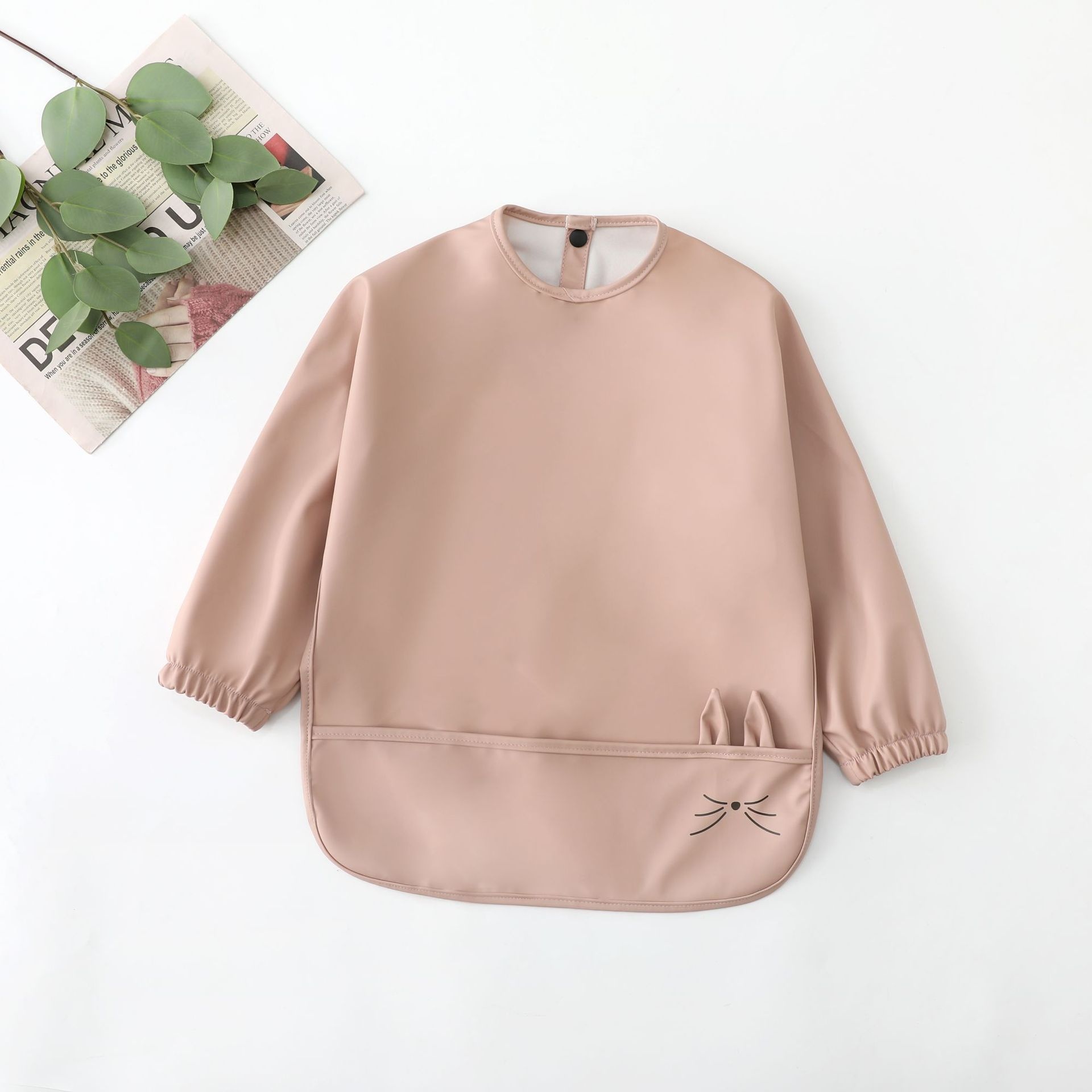 Long-Sleeve Baby Feeding Bib with Catch Pocket