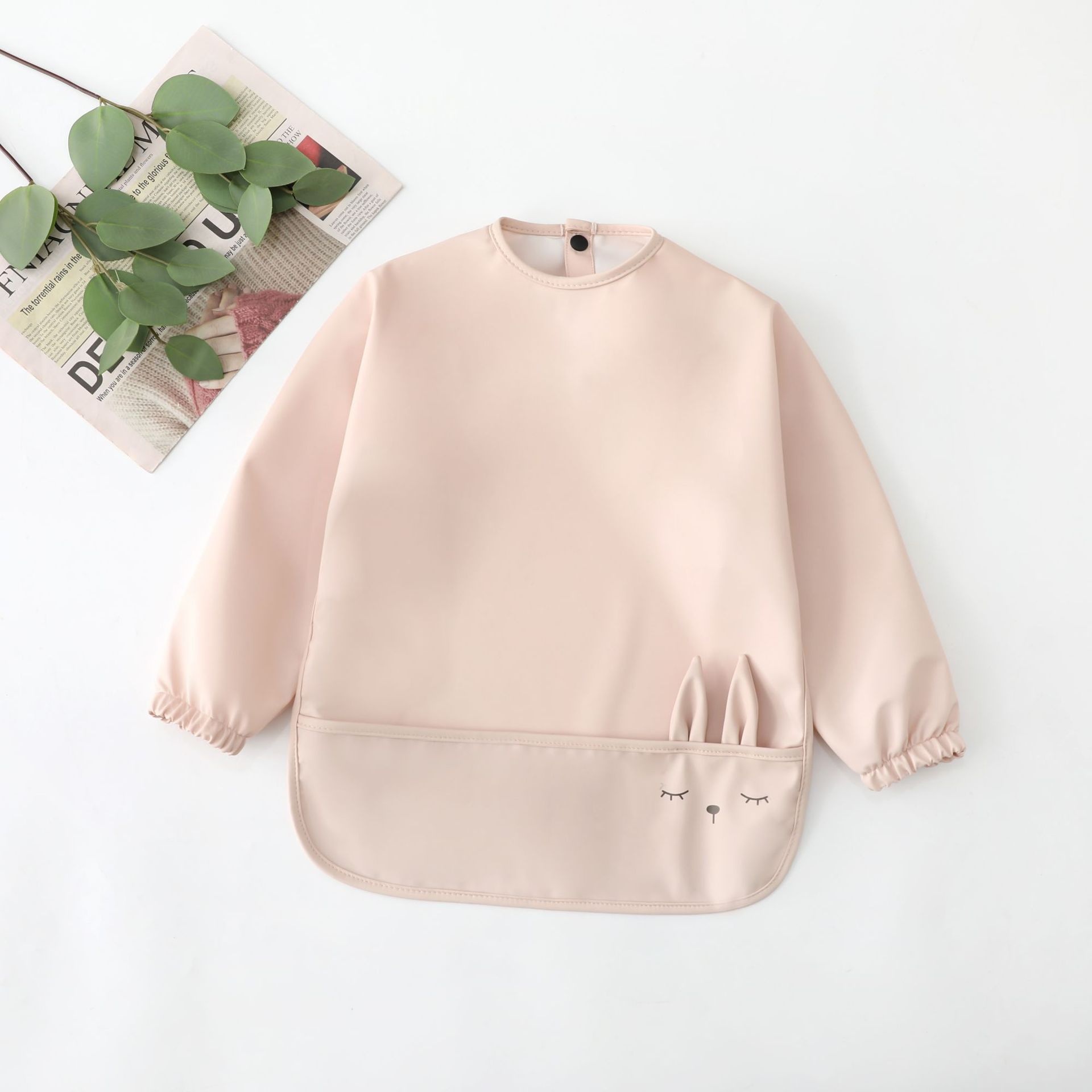 Long-Sleeve Baby Feeding Bib with Catch Pocket