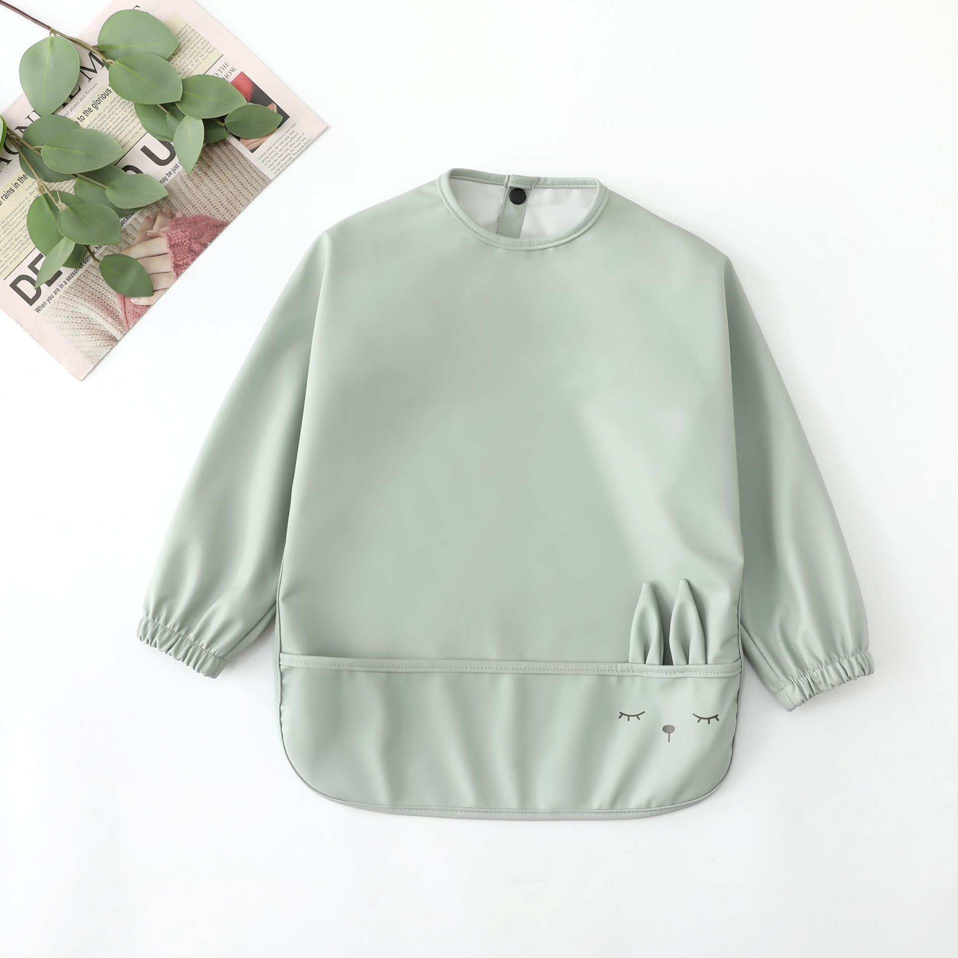 Long-Sleeve Baby Feeding Bib with Catch Pocket
