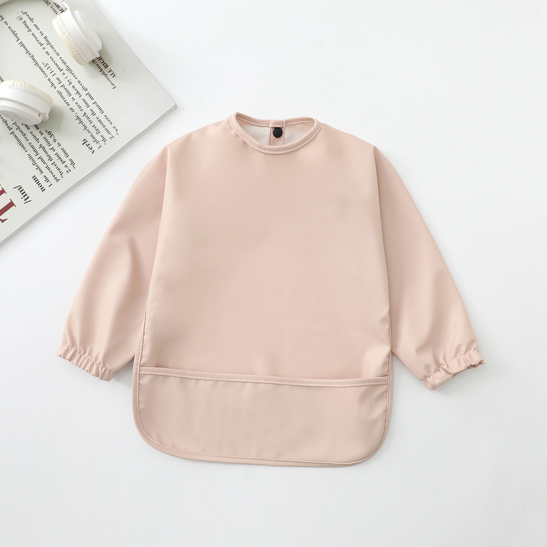 Long-Sleeve Baby Bib with Catch-All Pocket