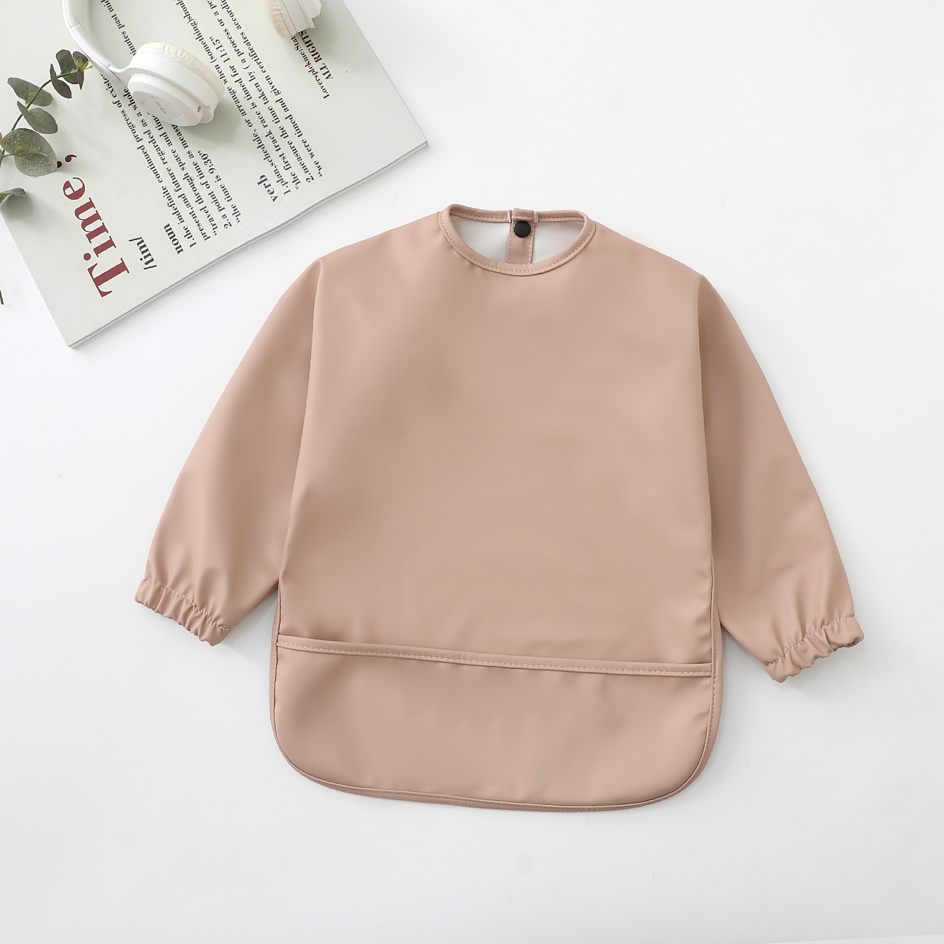 Long-Sleeve Baby Bib with Catch-All Pocket