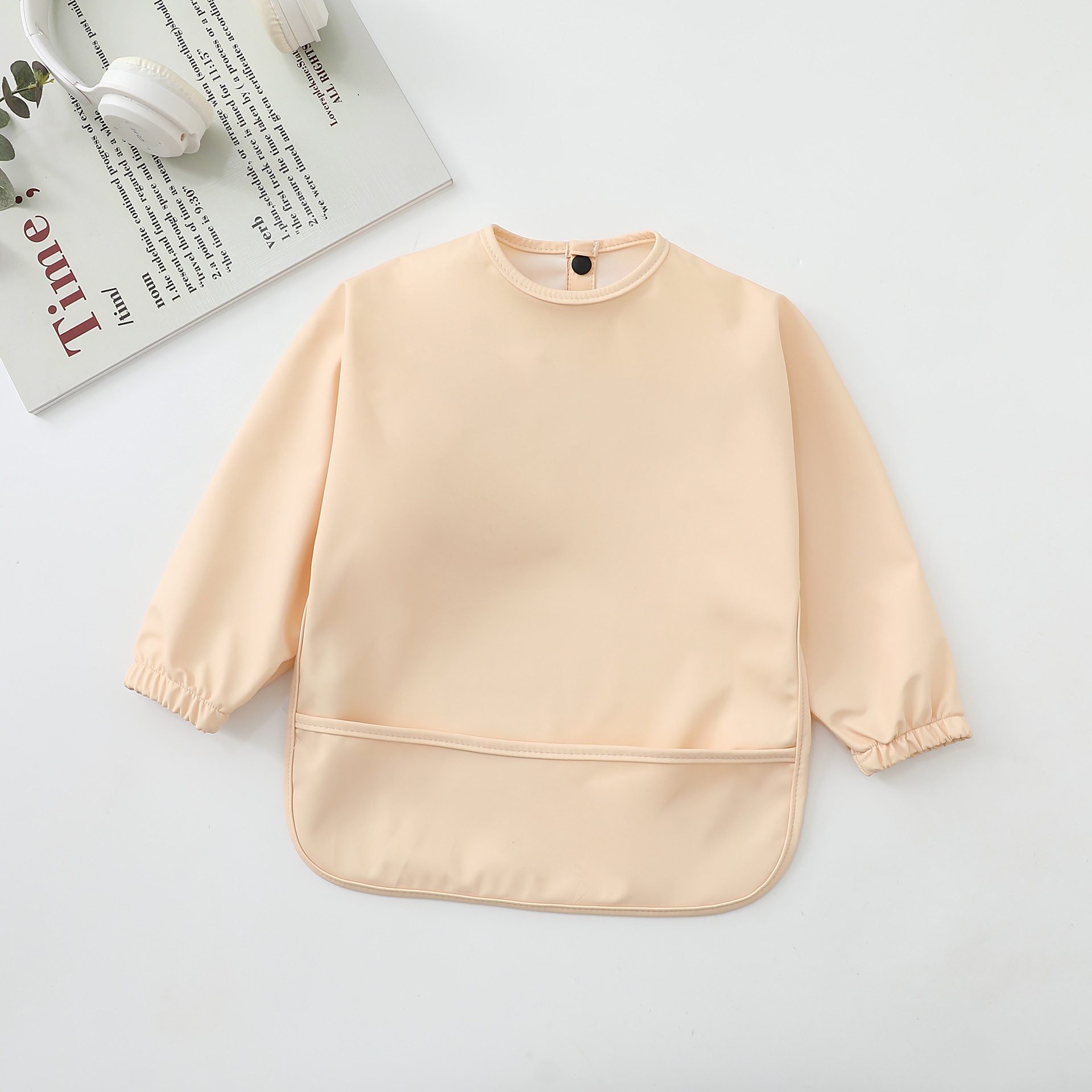Long-Sleeve Baby Bib with Catch-All Pocket