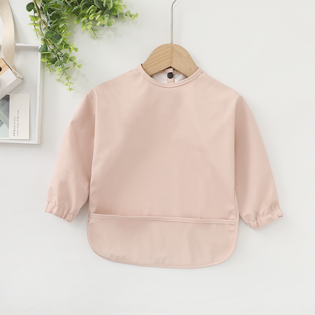 Long-Sleeve Baby Bib with Catch-All Pocket