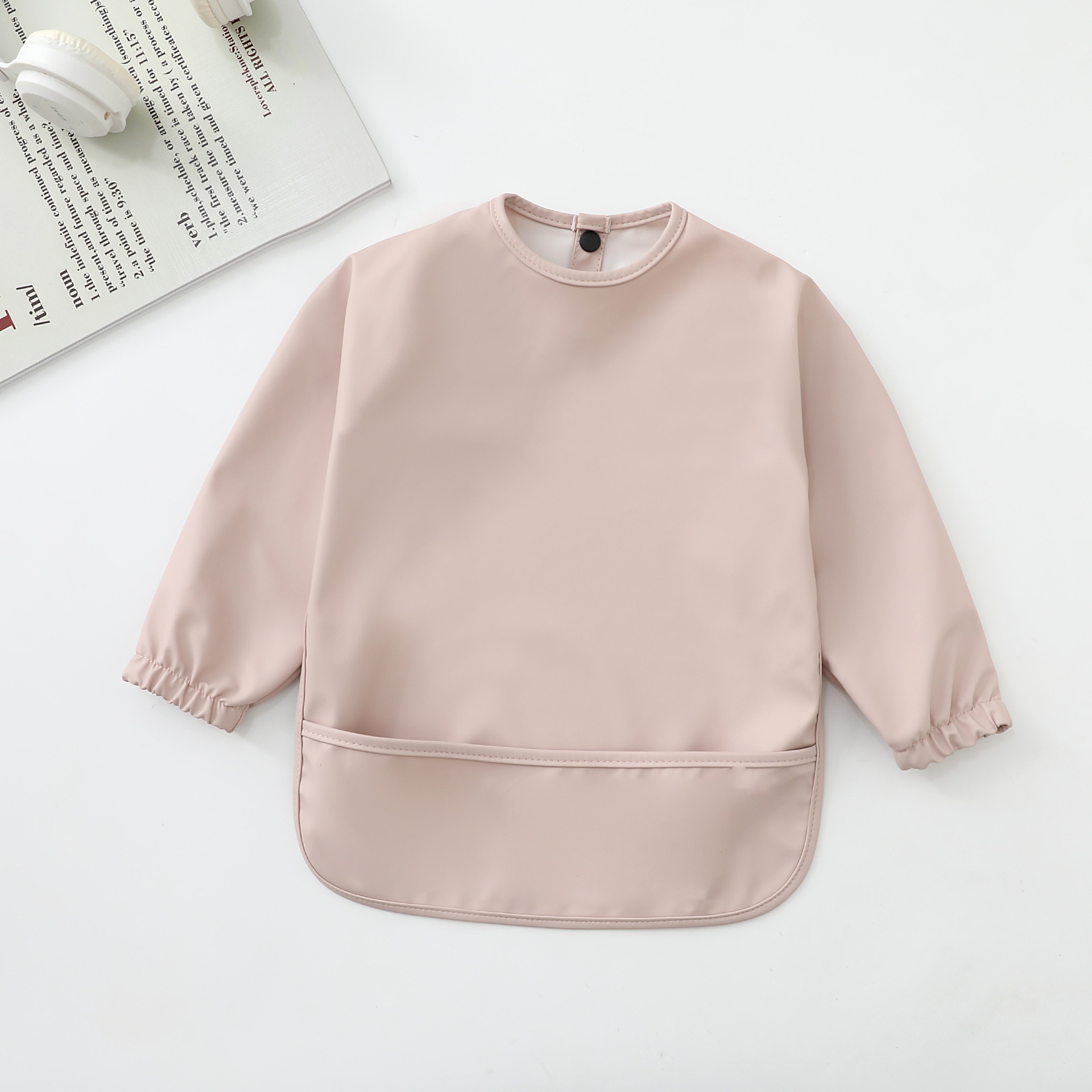 Long-Sleeve Baby Bib with Catch-All Pocket