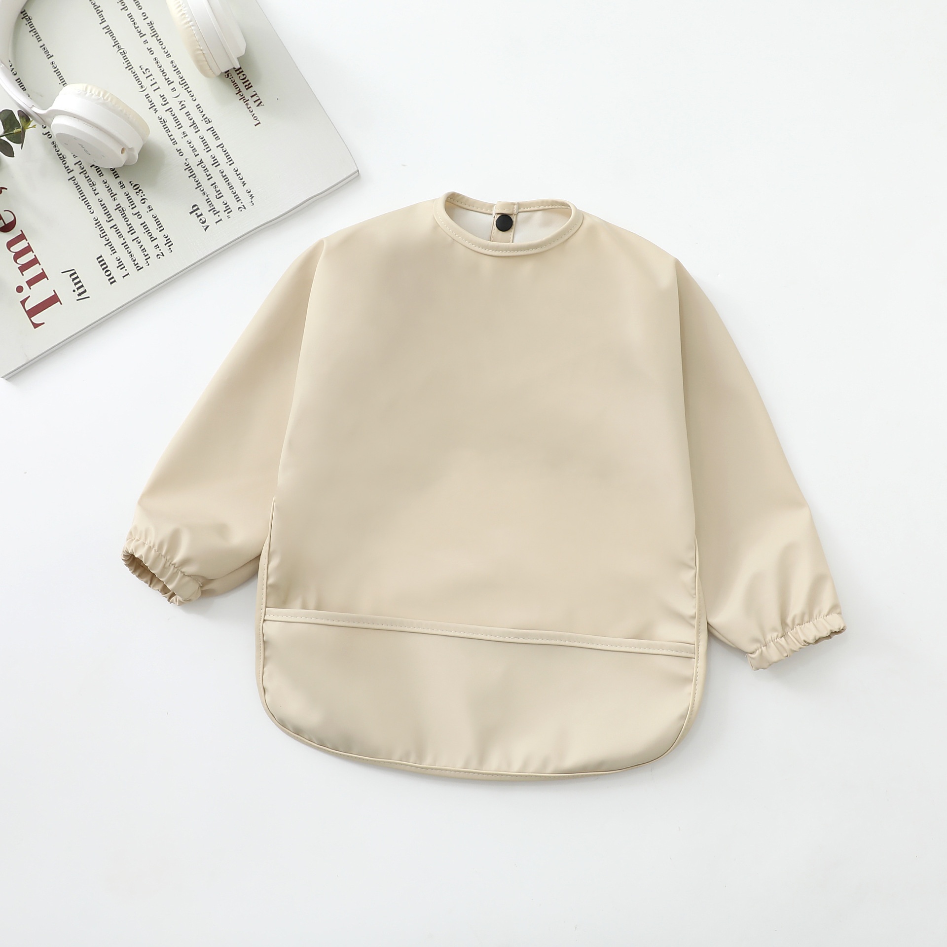 Long-Sleeve Baby Bib with Catch-All Pocket