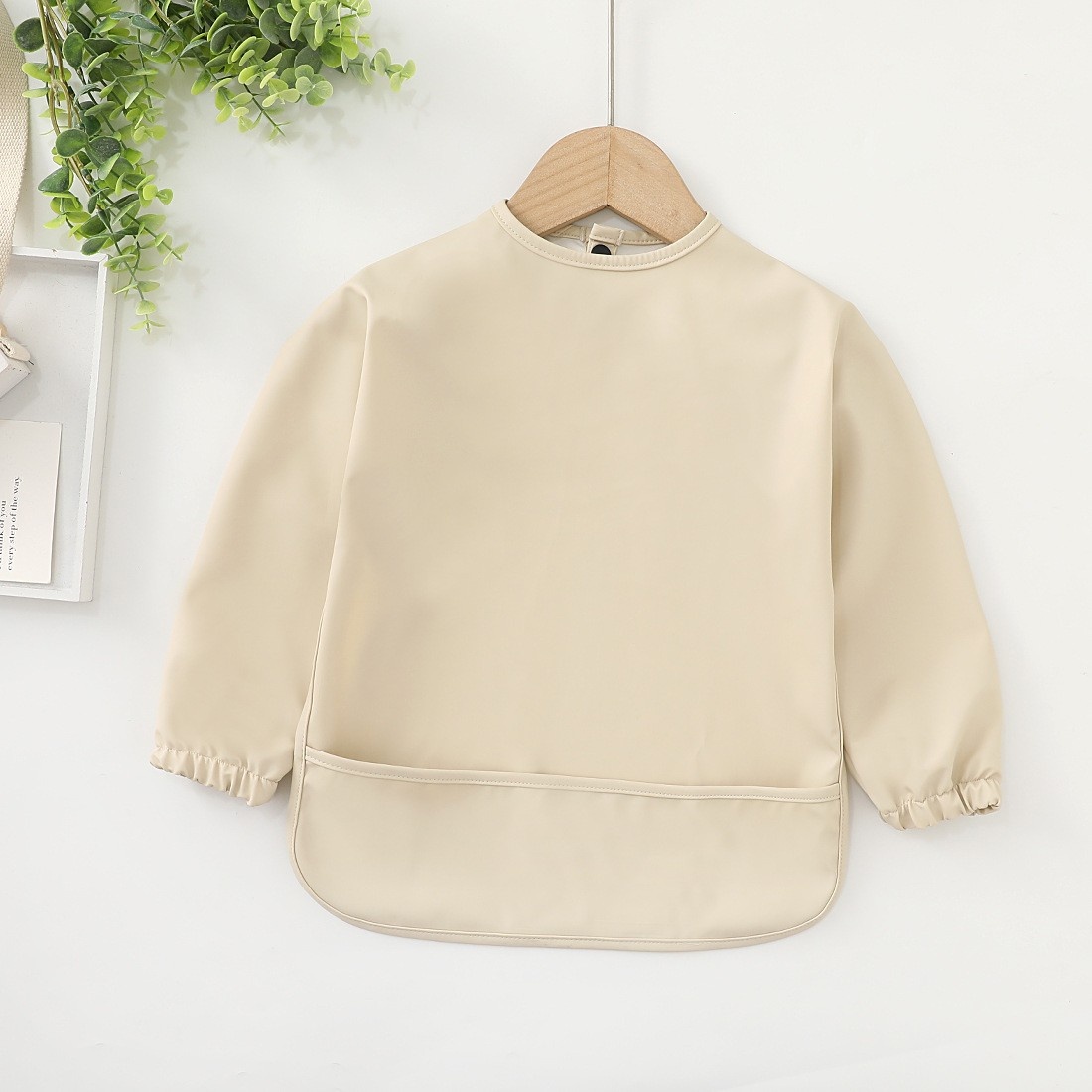 Long-Sleeve Baby Bib with Catch-All Pocket
