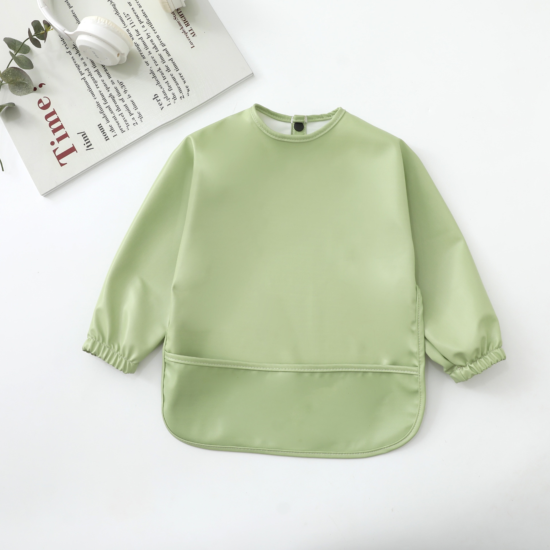 Long-Sleeve Baby Bib with Catch-All Pocket