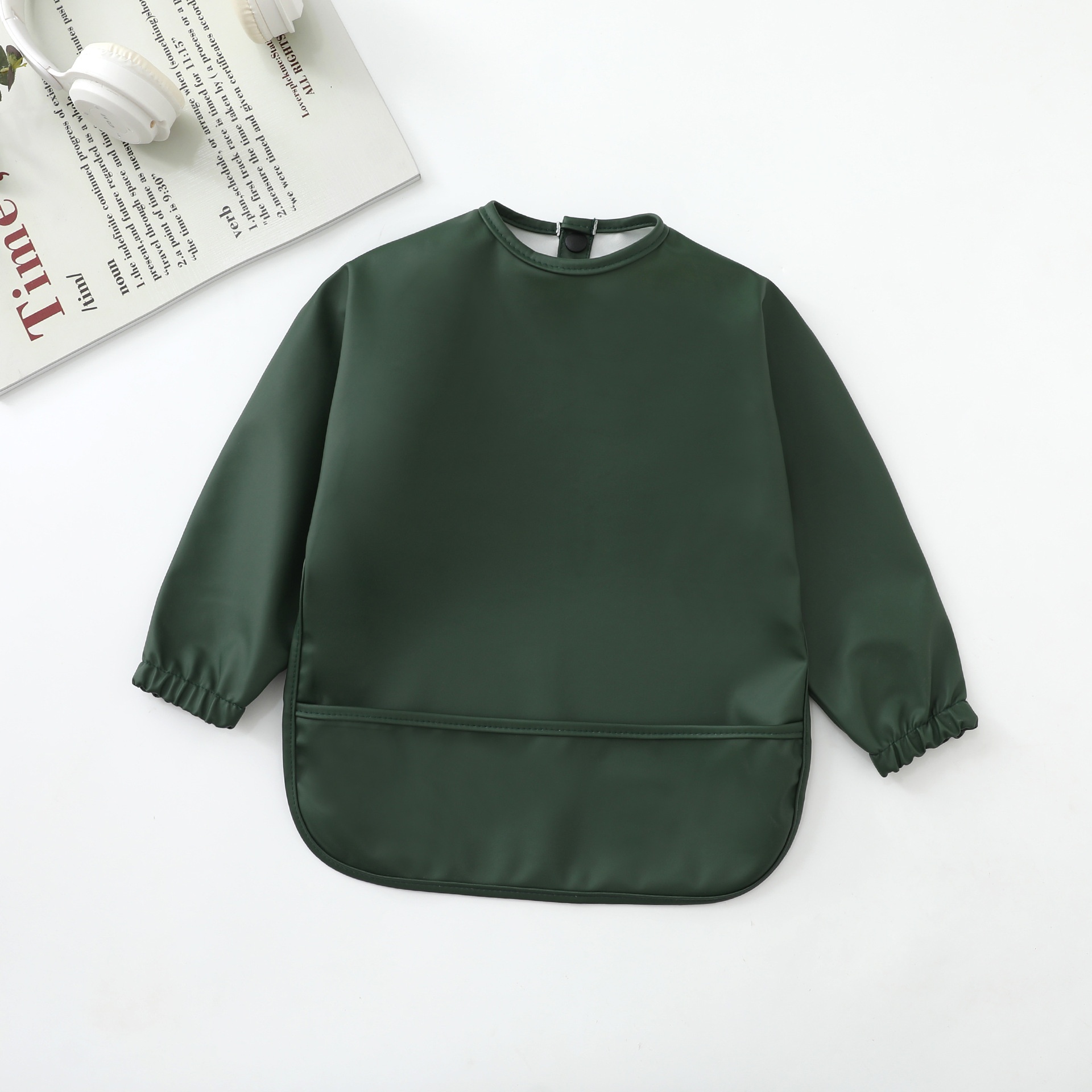 Long-Sleeve Baby Bib with Catch-All Pocket
