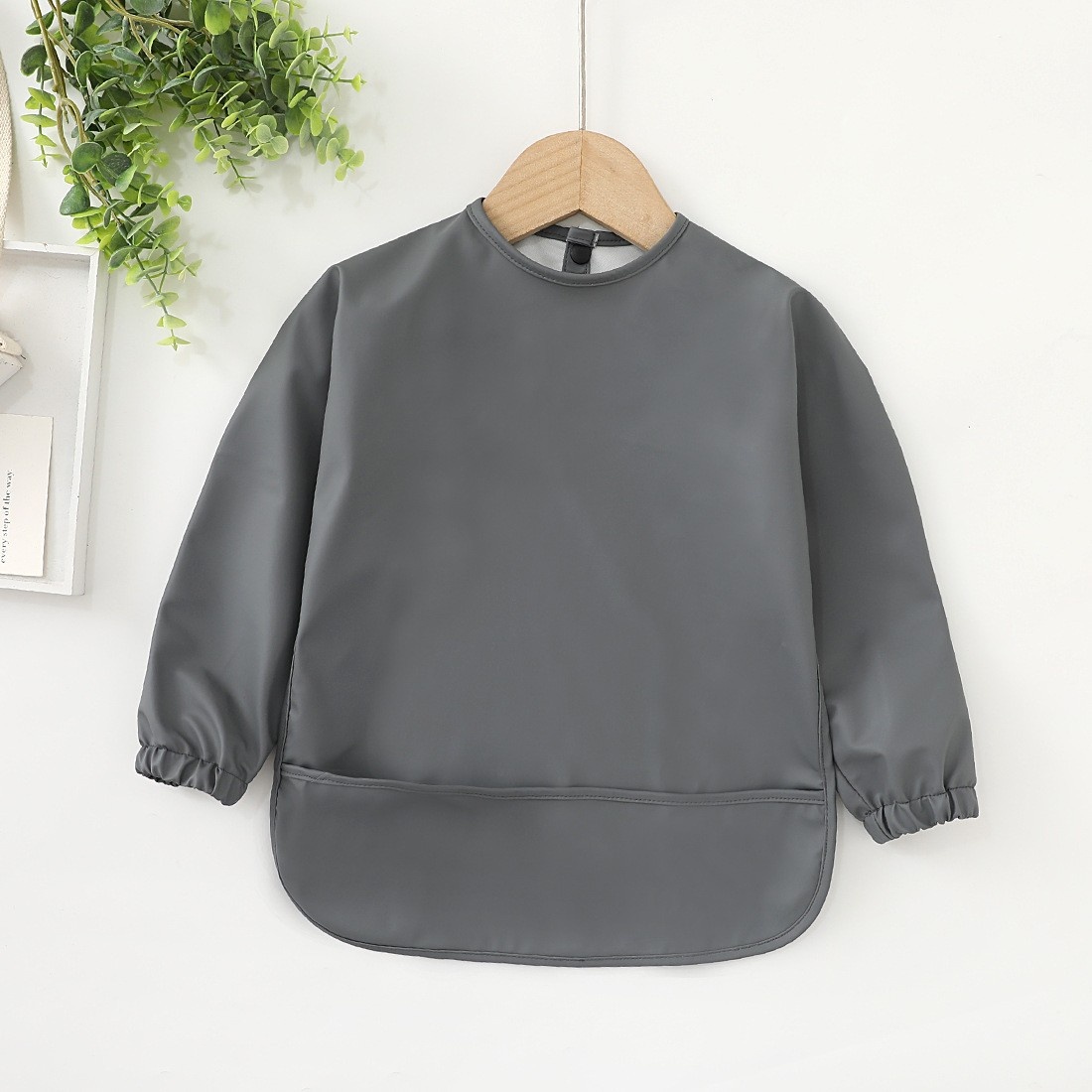 Long-Sleeve Baby Bib with Catch-All Pocket