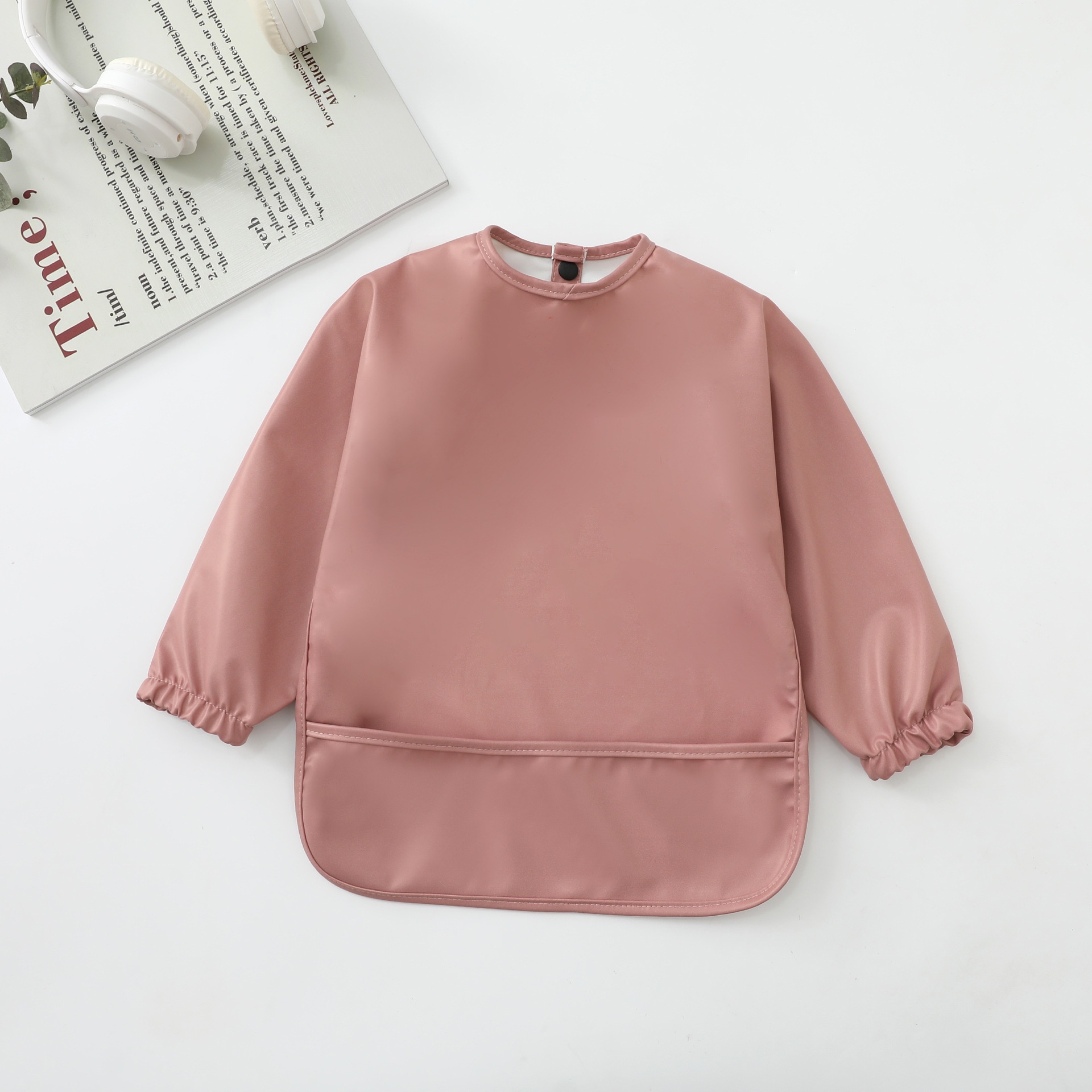 Long-Sleeve Baby Bib with Catch-All Pocket