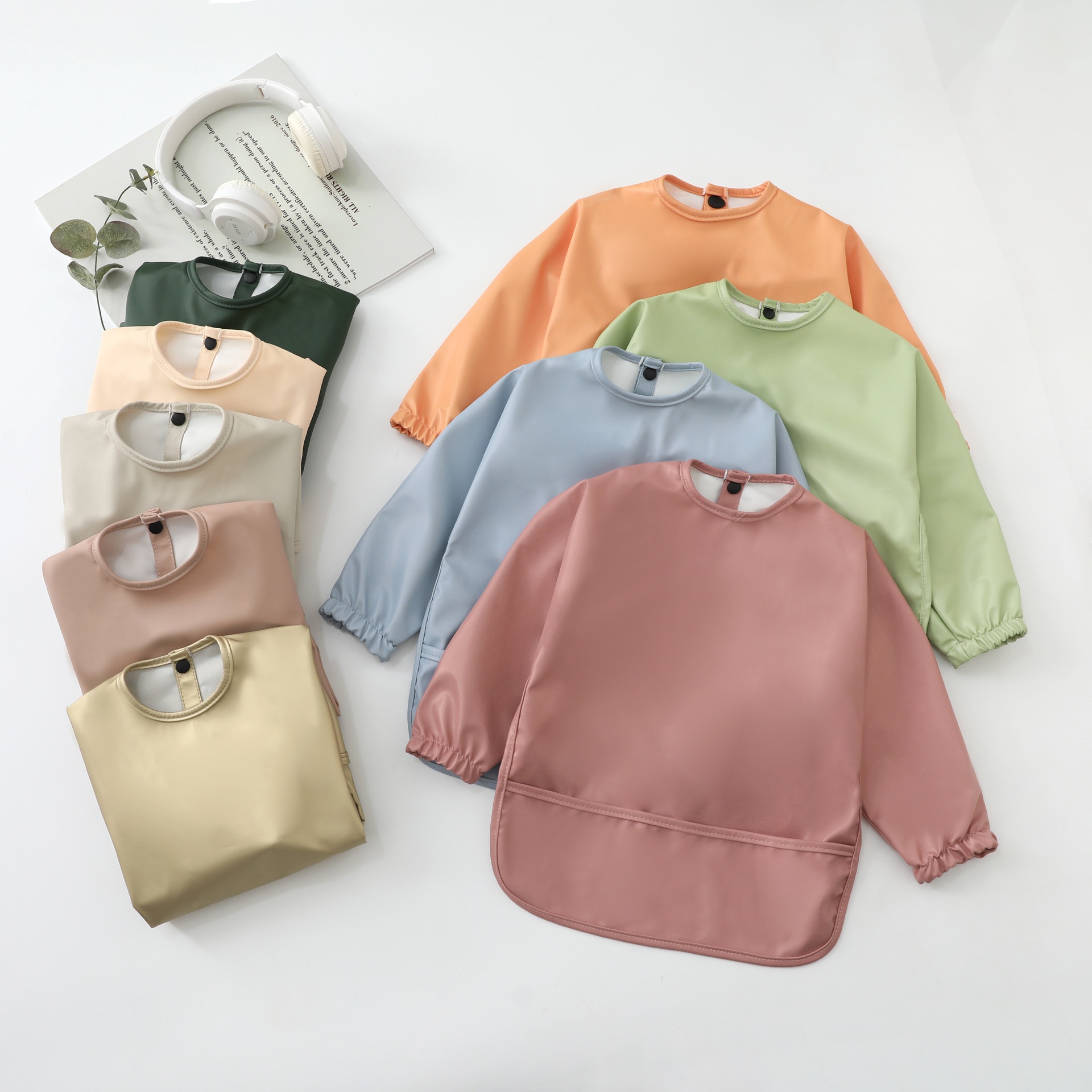 Long-Sleeve Baby Bib with Catch-All Pocket