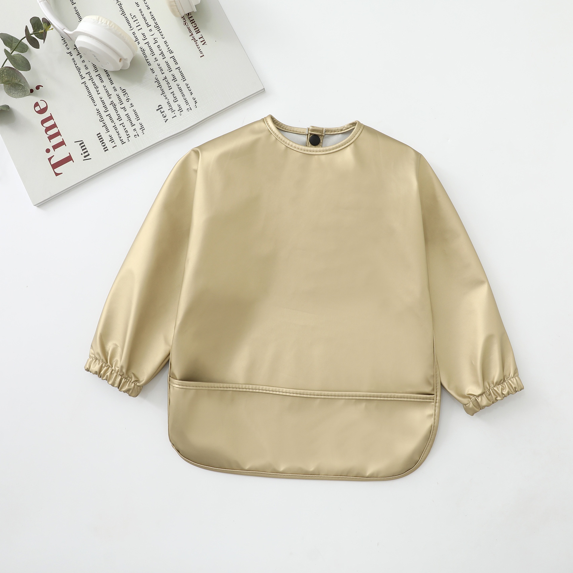 Long-Sleeve Baby Bib with Catch-All Pocket