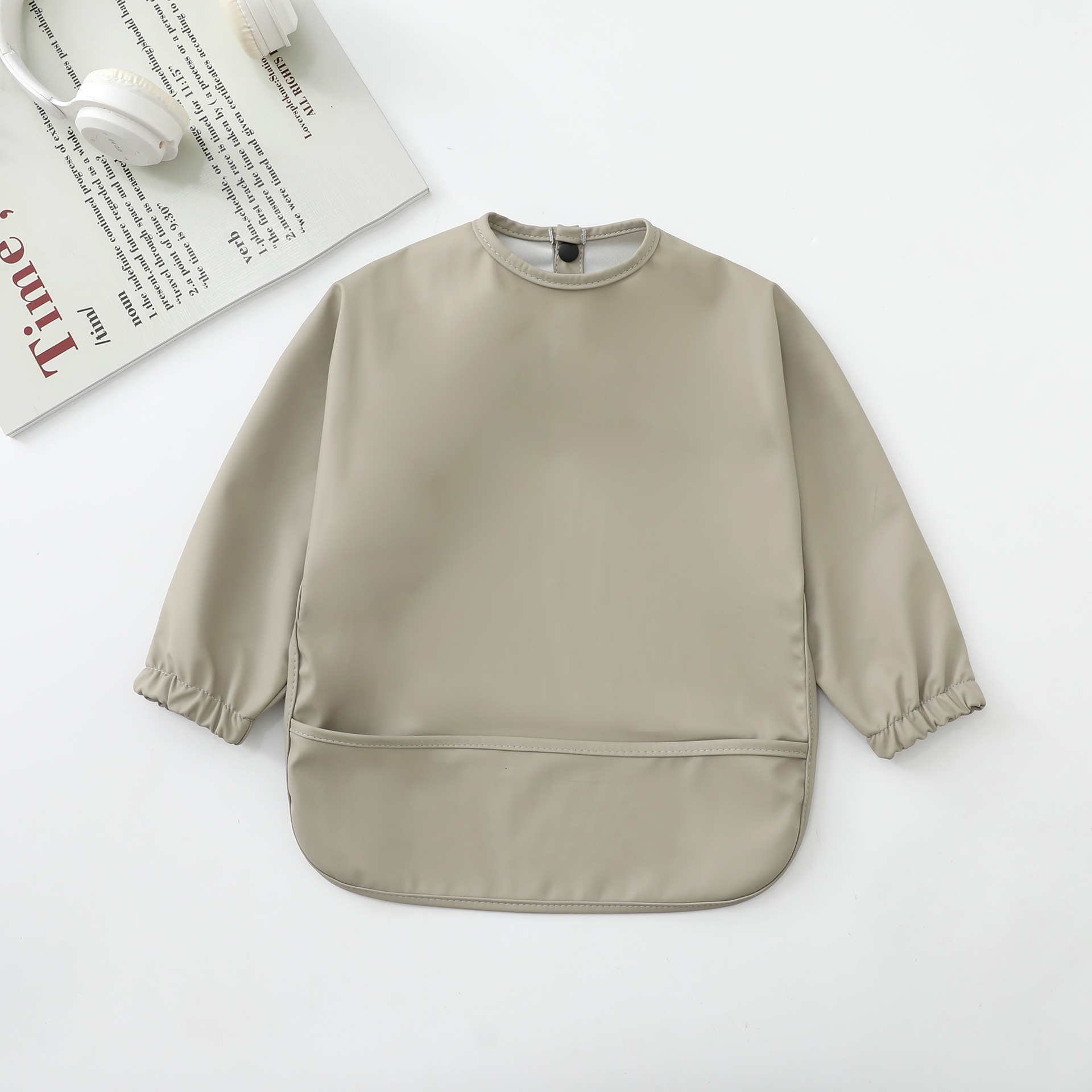 Long-Sleeve Baby Bib with Catch-All Pocket