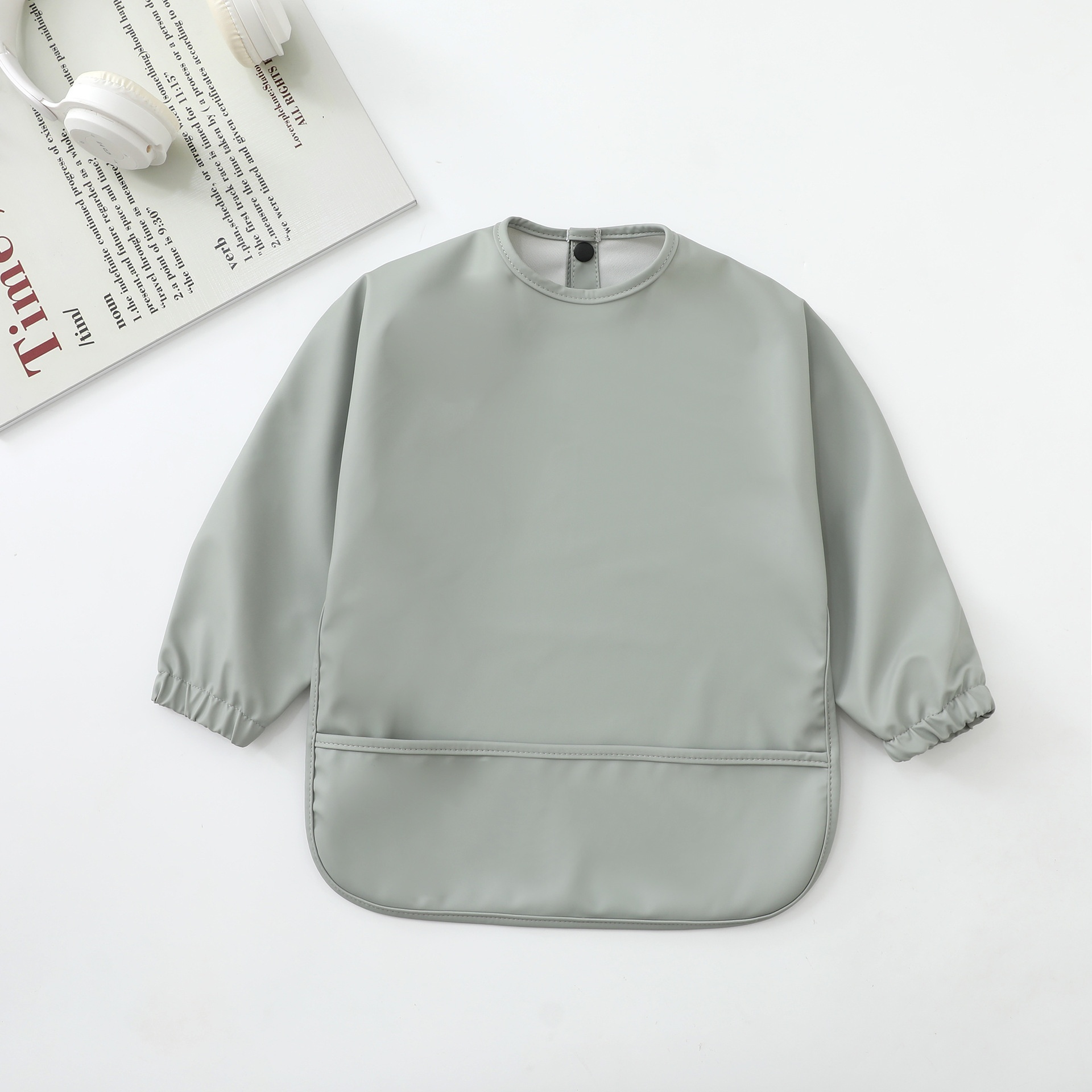 Long-Sleeve Baby Bib with Catch-All Pocket